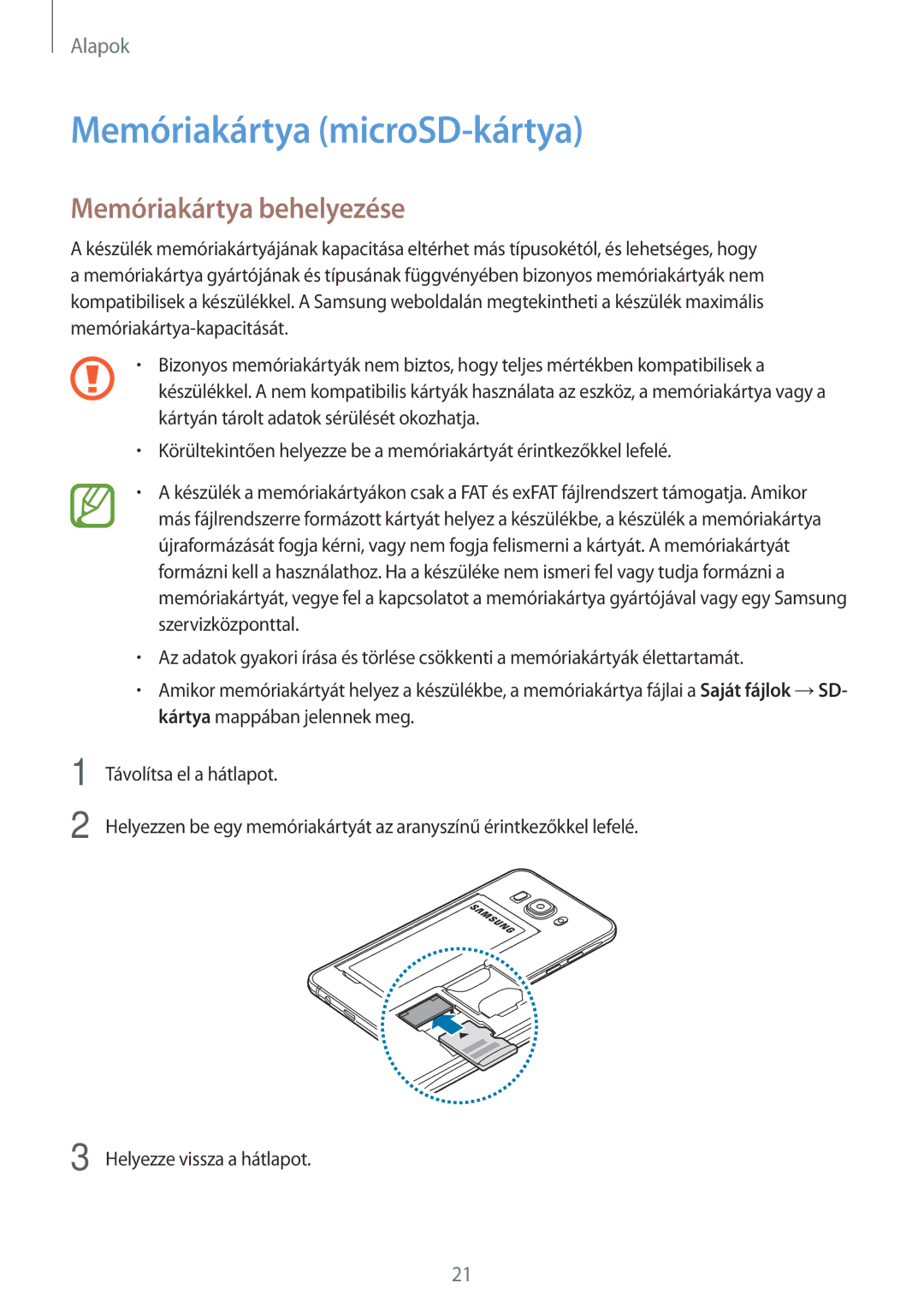 Samsung SM-J510FZDNPAN, SM-J510FZKNPAN, SM-J510FZDUXEH manual Memóriakártya microSD-kártya, Memóriakártya behelyezése 