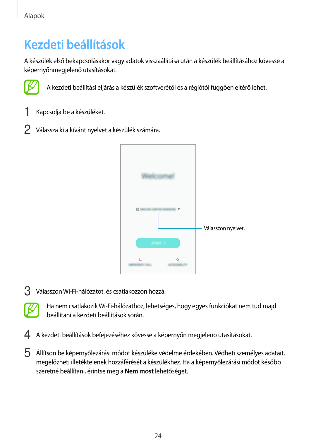 Samsung SM-J510FZKUXEH, SM-J510FZKNPAN, SM-J510FZDNPAN, SM-J510FZDUXEH, SM-J510FZWUXEH manual Kezdeti beállítások 