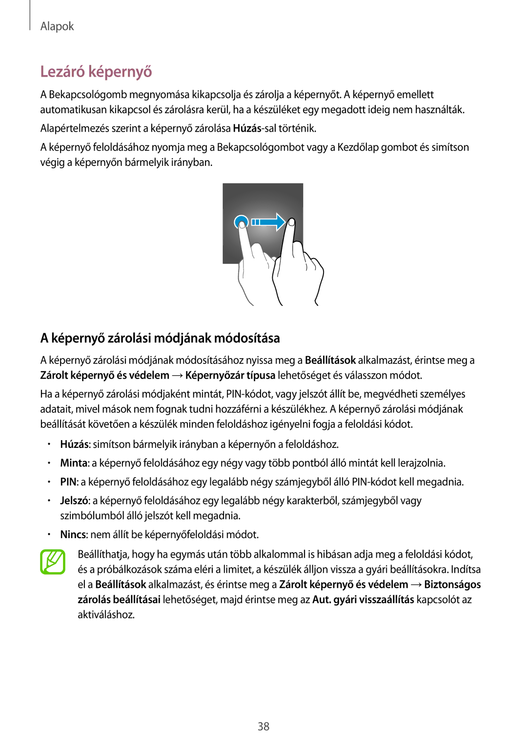 Samsung SM-J510FZWUXEH, SM-J510FZKNPAN, SM-J510FZDNPAN manual Lezáró képernyő, Képernyő zárolási módjának módosítása 