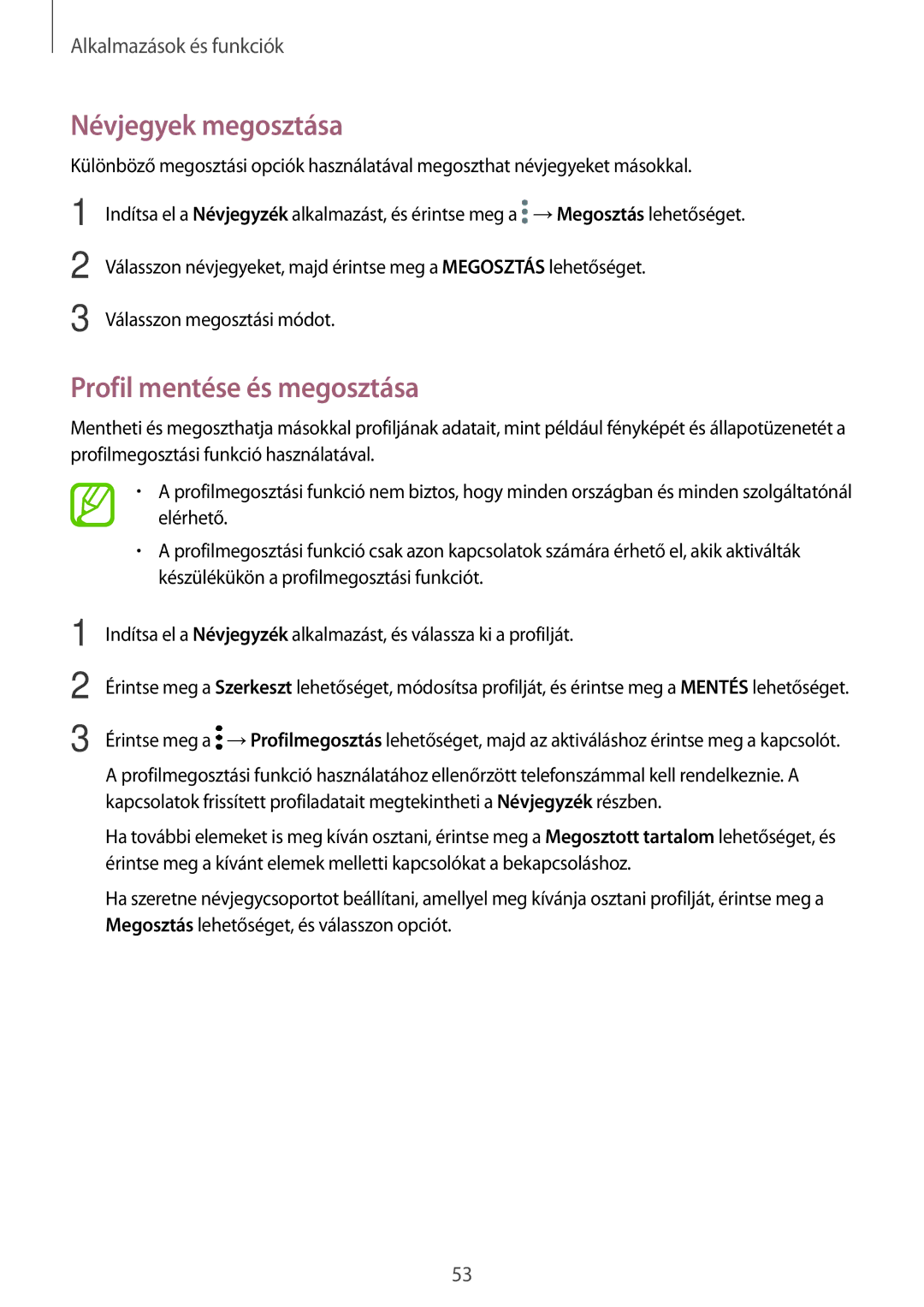 Samsung SM-J510FZWUXEH, SM-J510FZKNPAN, SM-J510FZDNPAN, SM-J510FZDUXEH Névjegyek megosztása, Profil mentése és megosztása 