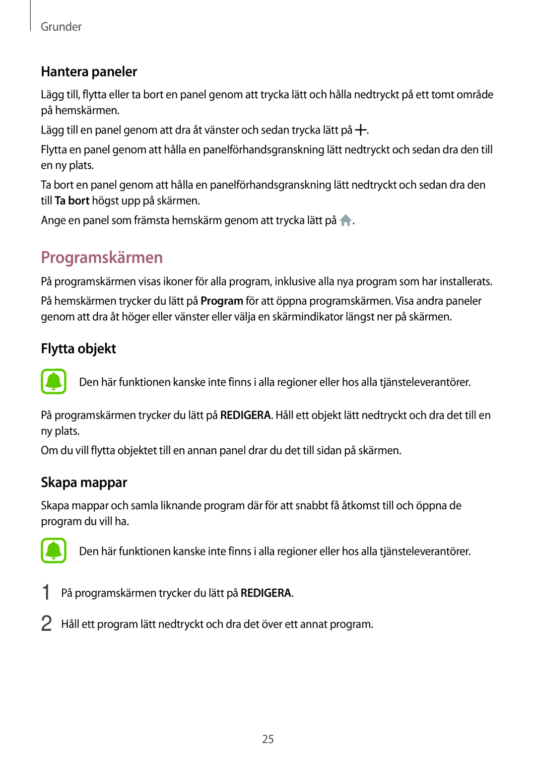 Samsung SM-J510FZKNNEE, SM-J510FZKUNEE, SM-J510FZWNNEE, SM-J510FZDNNEE manual Programskärmen, Hantera paneler 