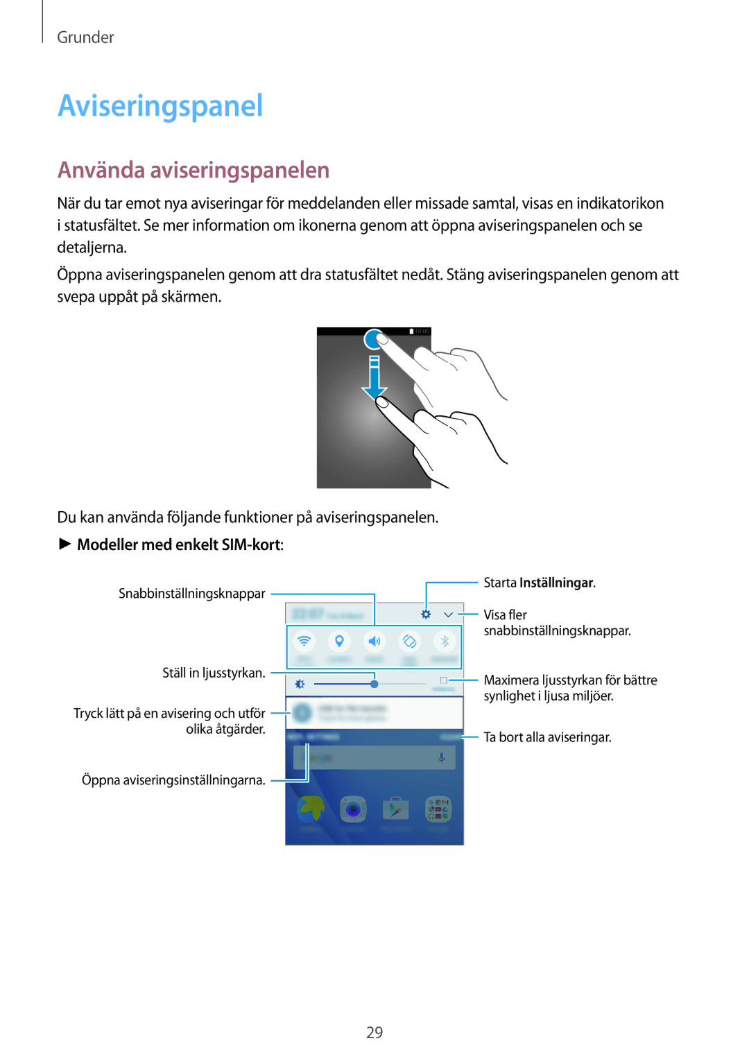 Samsung SM-J510FZKNNEE, SM-J510FZKUNEE, SM-J510FZWNNEE, SM-J510FZDNNEE manual Aviseringspanel, Använda aviseringspanelen 