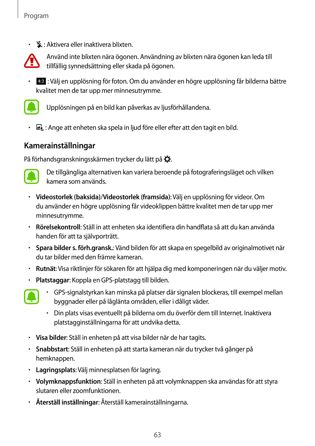 Samsung SM-J510FZDNNEE, SM-J510FZKUNEE, SM-J510FZKNNEE, SM-J510FZWNNEE manual Kamerainställningar 