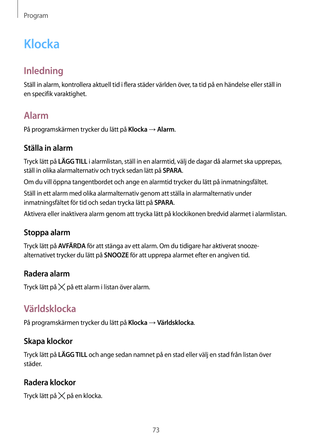 Samsung SM-J510FZKNNEE, SM-J510FZKUNEE, SM-J510FZWNNEE, SM-J510FZDNNEE manual Klocka, Alarm, Världsklocka 