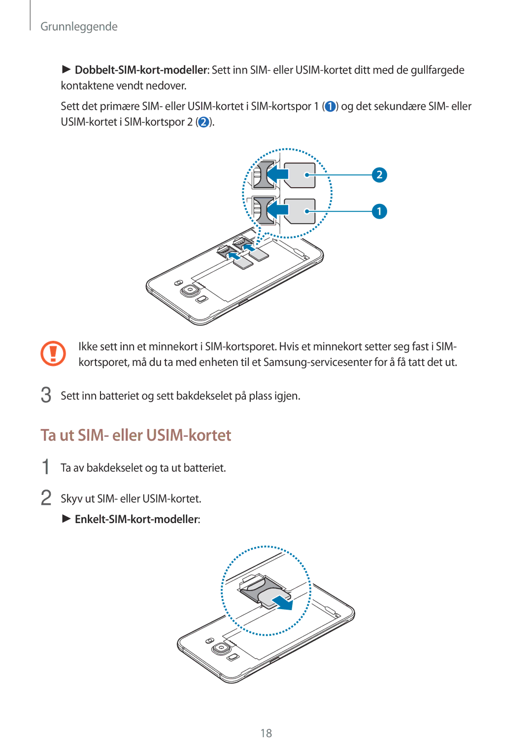 Samsung SM-J510FZWNNEE, SM-J510FZKUNEE, SM-J510FZKNNEE, SM-J510FZDNNEE manual Ta ut SIM- eller USIM-kortet 