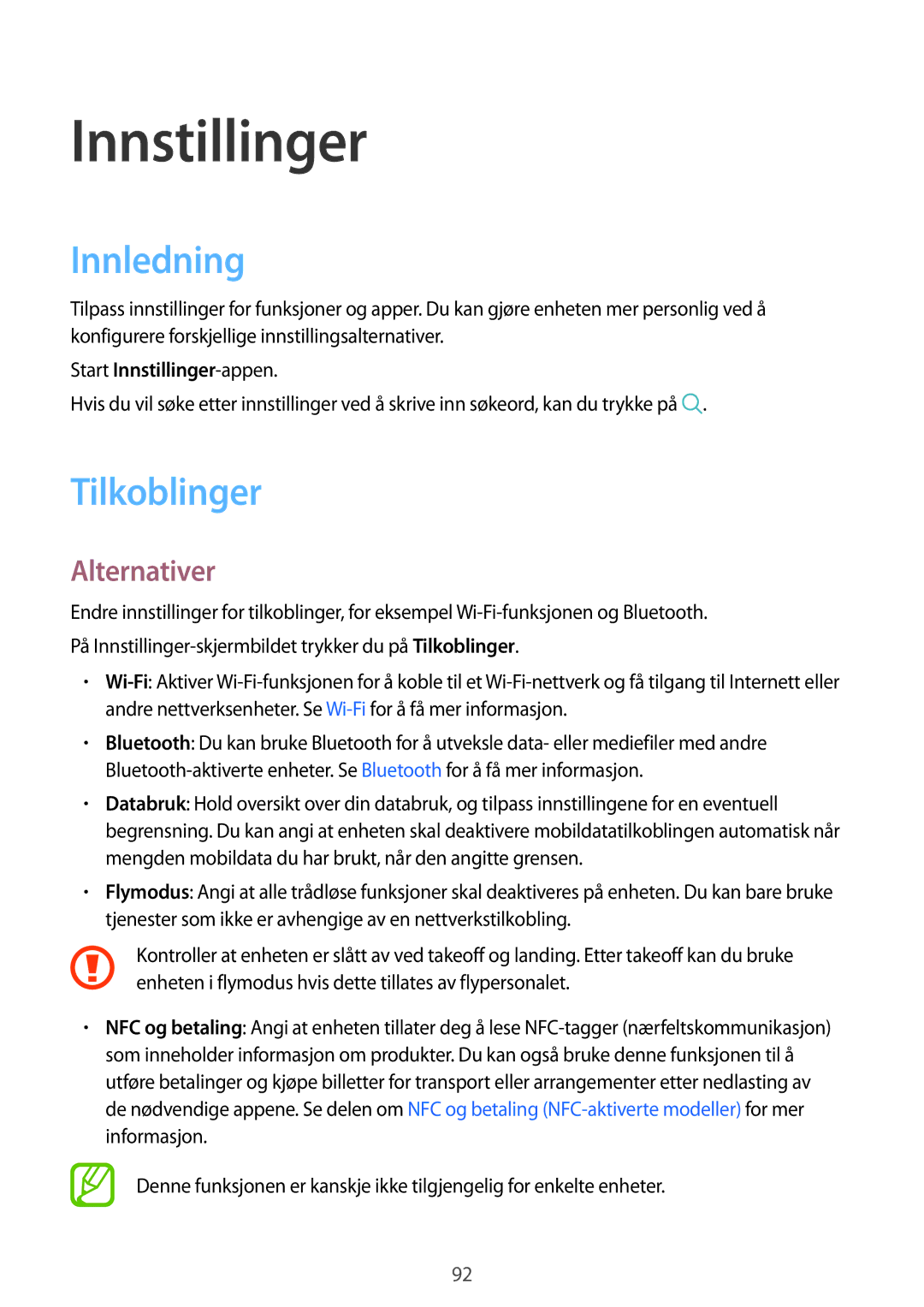 Samsung SM-J510FZKUNEE, SM-J510FZKNNEE, SM-J510FZWNNEE, SM-J510FZDNNEE manual Innledning, Tilkoblinger, Alternativer 