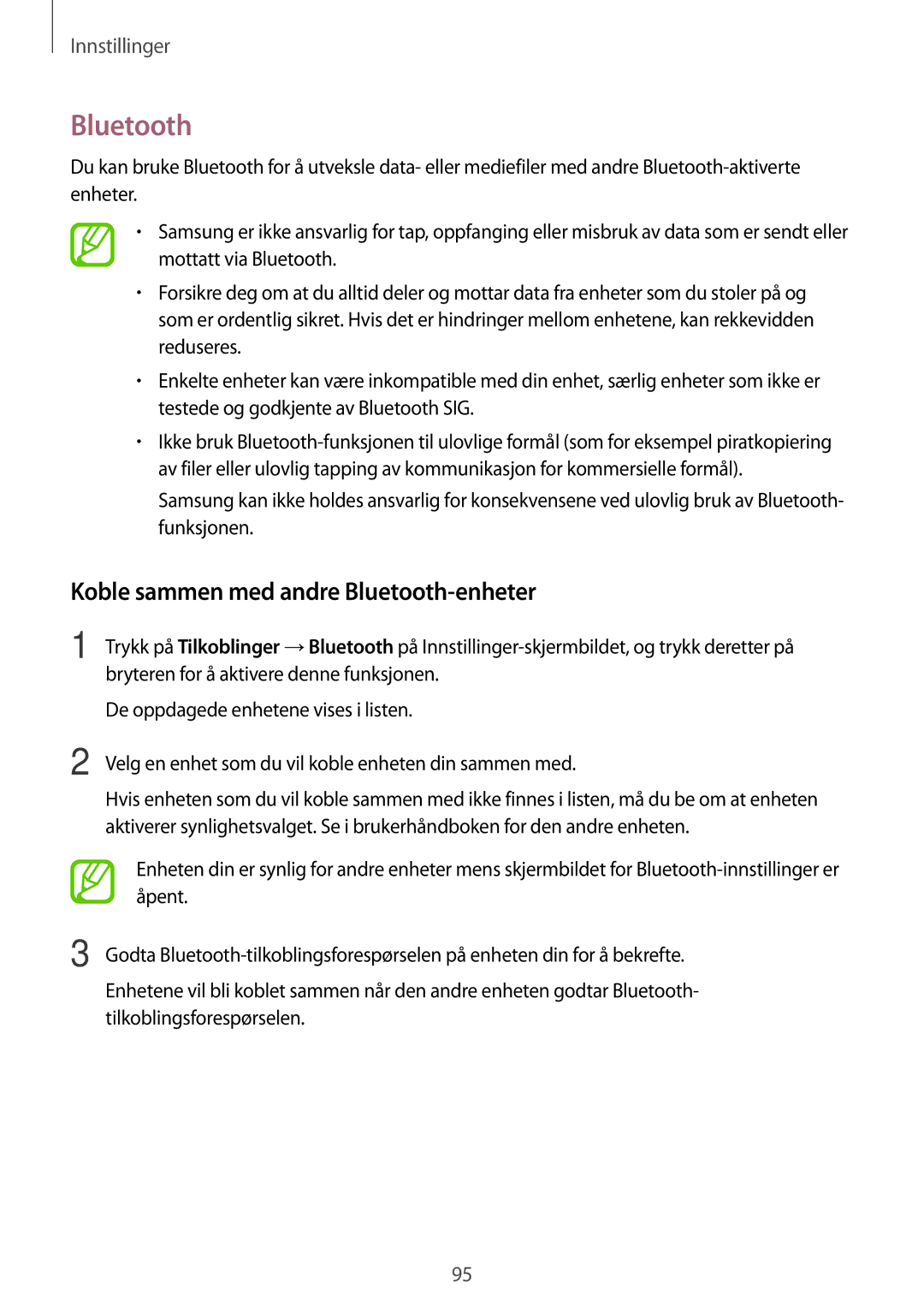 Samsung SM-J510FZDNNEE, SM-J510FZKUNEE, SM-J510FZKNNEE, SM-J510FZWNNEE manual Koble sammen med andre Bluetooth-enheter 