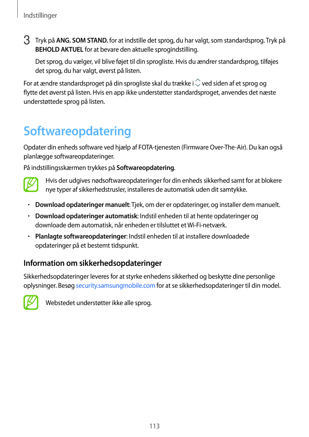 Samsung SM-J510FZKNNEE Softwareopdatering, Information om sikkerhedsopdateringer, Webstedet understøtter ikke alle sprog 