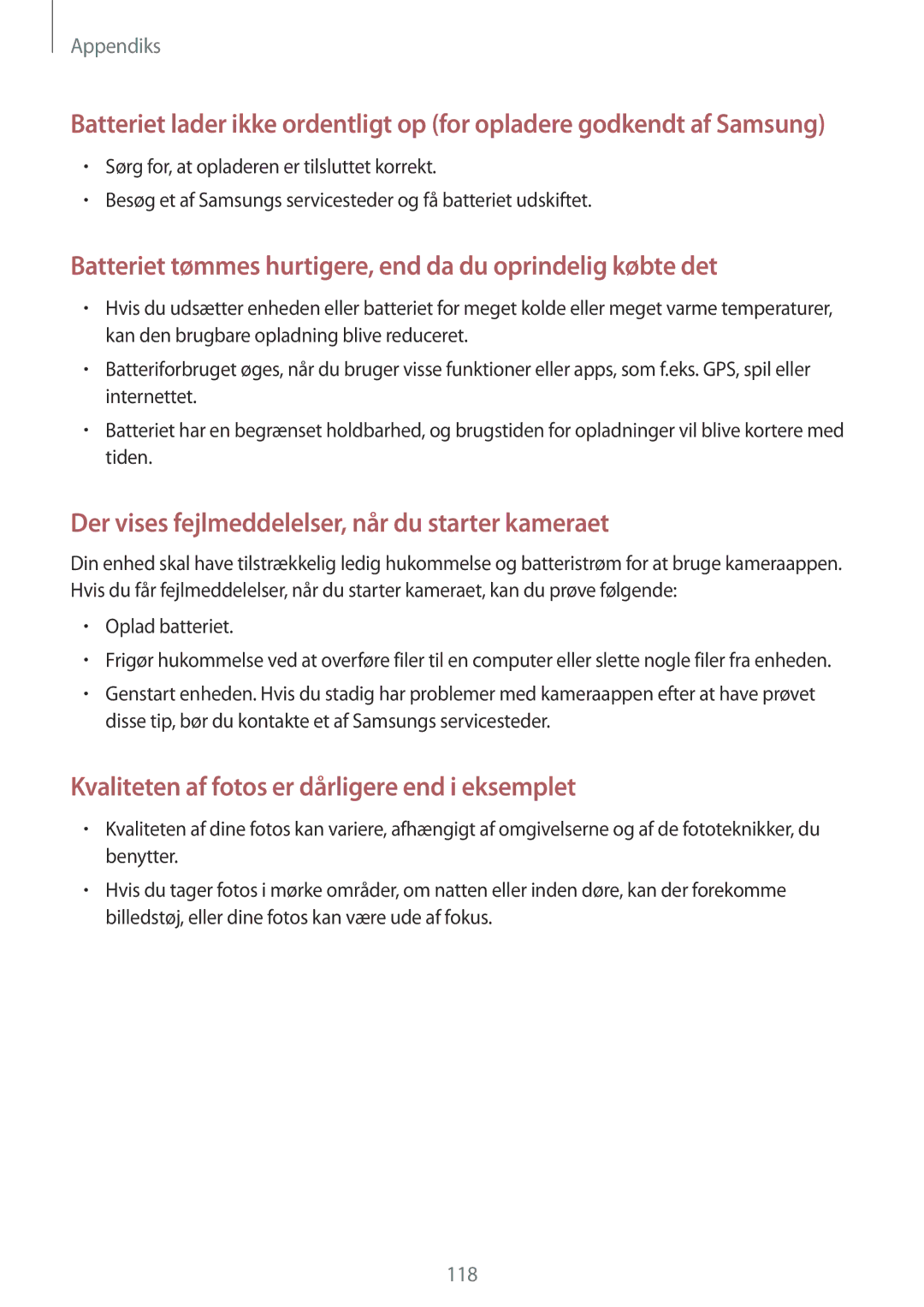 Samsung SM-J510FZWNNEE, SM-J510FZKUNEE manual Batteriet tømmes hurtigere, end da du oprindelig købte det, Oplad batteriet 