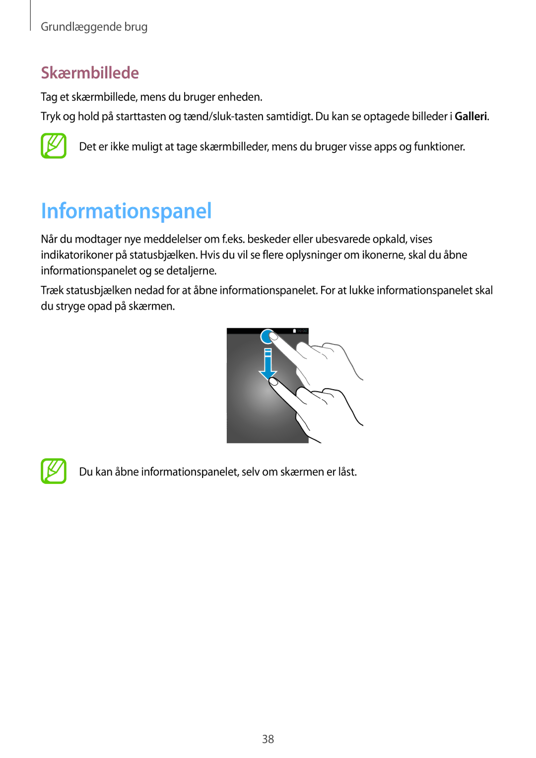 Samsung SM-J510FZWNNEE, SM-J510FZKUNEE manual Informationspanel, Skærmbillede, Tag et skærmbillede, mens du bruger enheden 