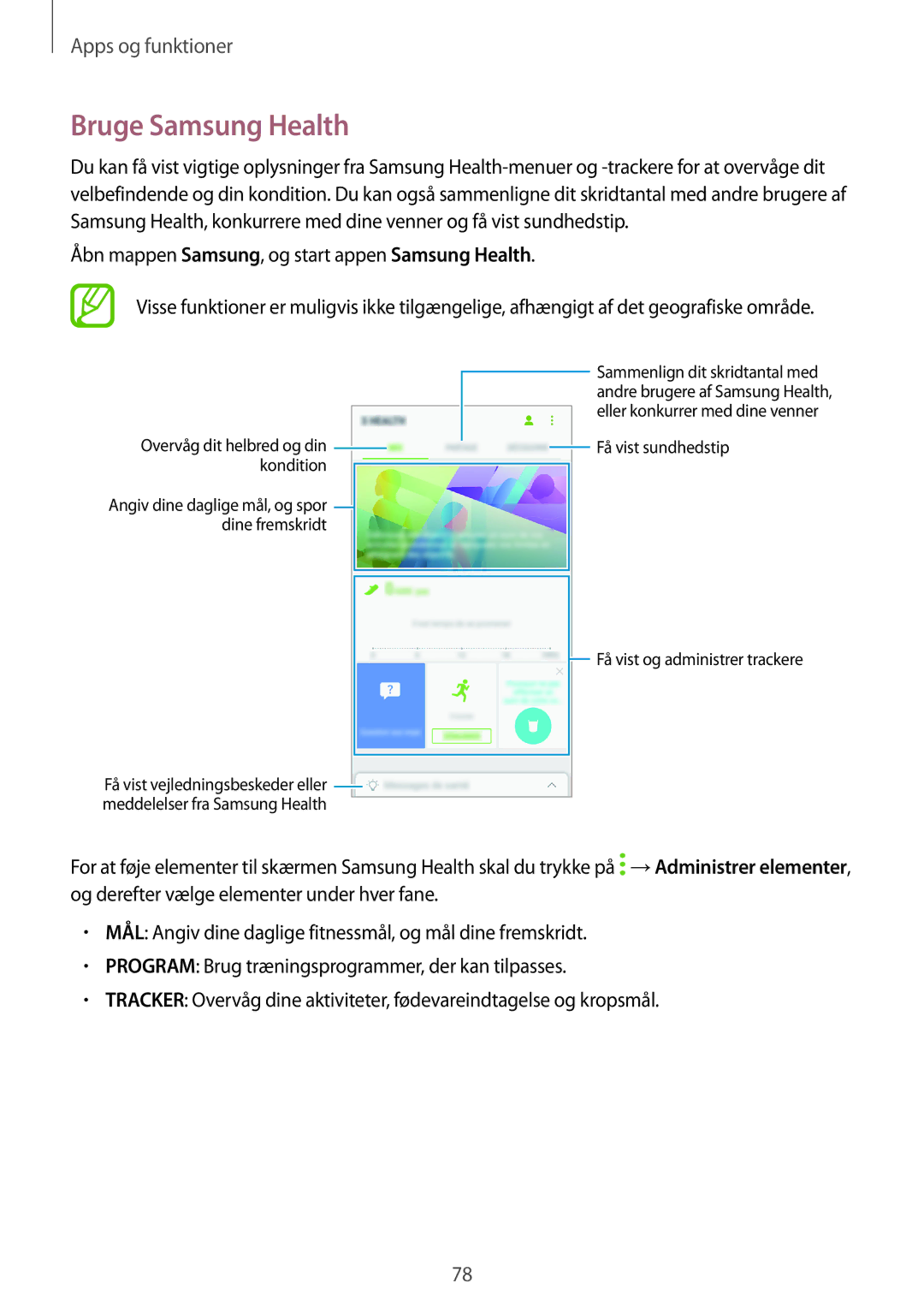 Samsung SM-J510FZWNNEE, SM-J510FZKUNEE, SM-J510FZKNNEE, SM-J510FZDNNEE manual Bruge Samsung Health 