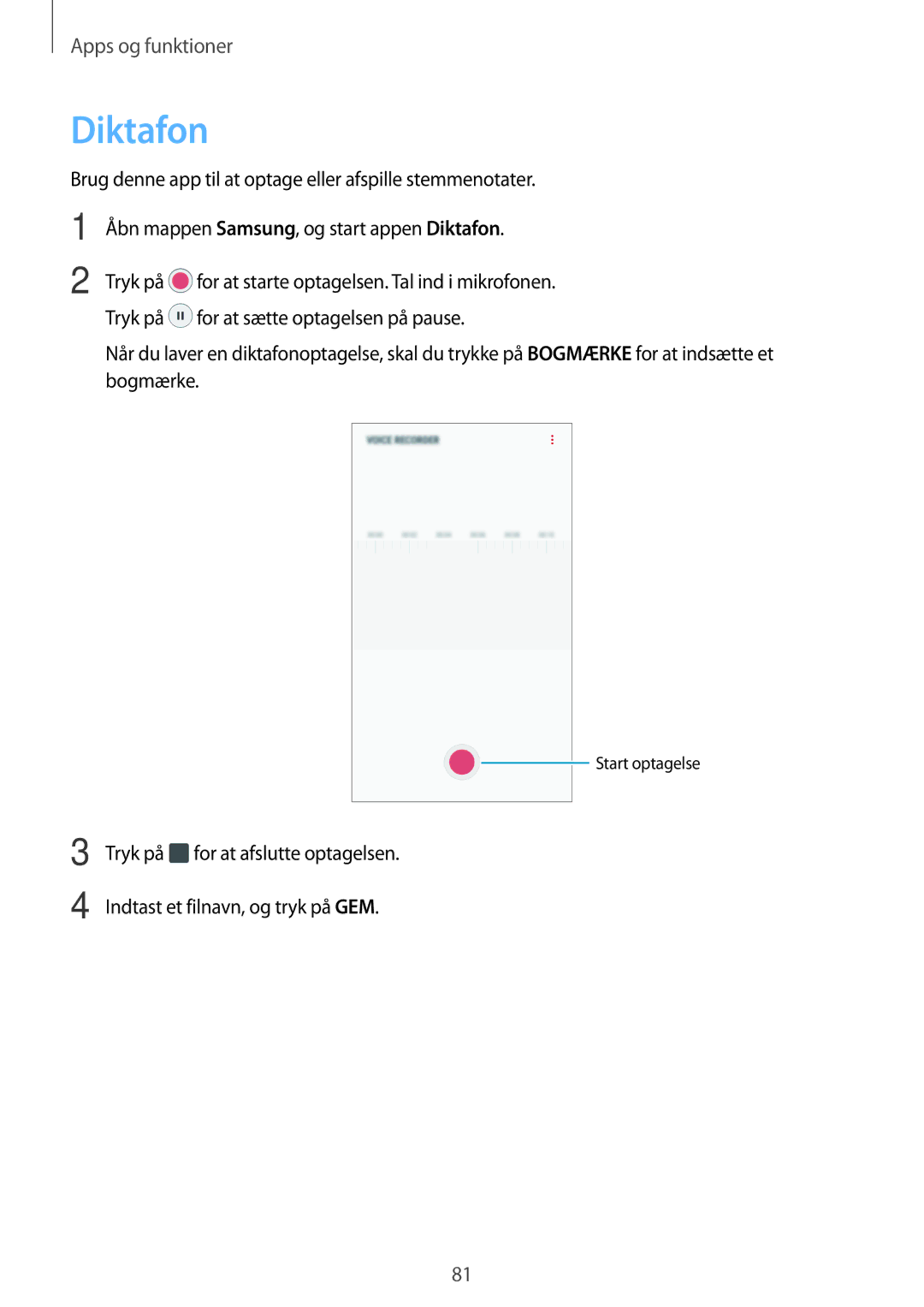 Samsung SM-J510FZKNNEE, SM-J510FZKUNEE, SM-J510FZWNNEE, SM-J510FZDNNEE manual Diktafon 