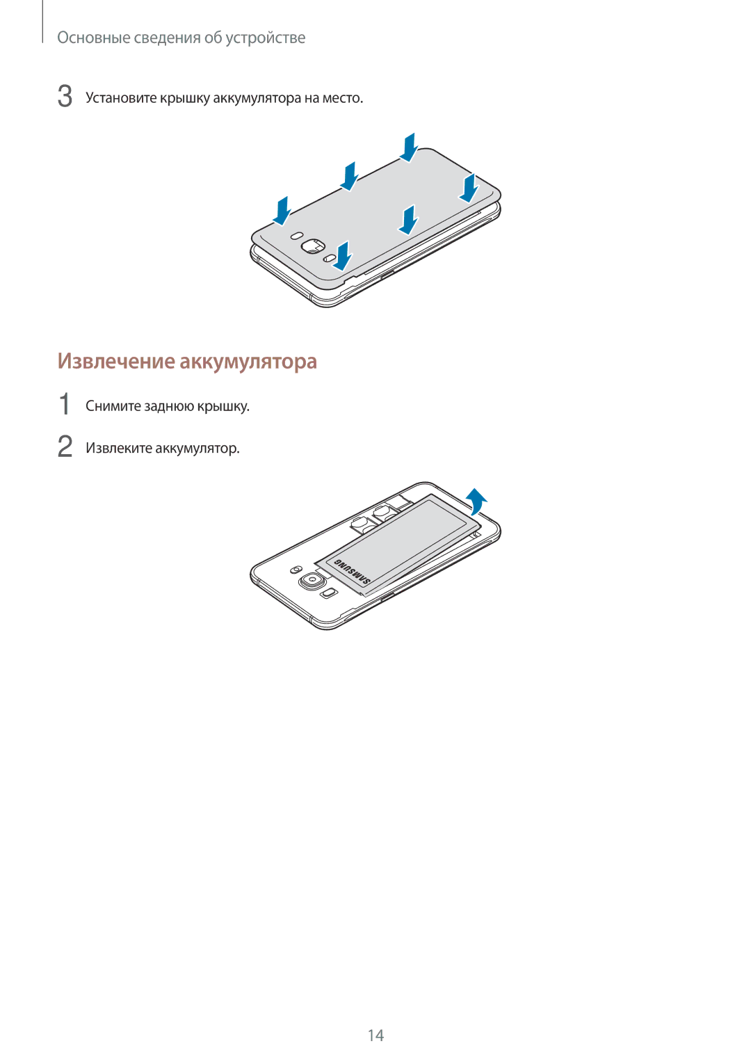 Samsung SM-J710FZKUSER, SM-J510FZKUSEB, SM-J510FZDUSEB Извлечение аккумулятора, Установите крышку аккумулятора на место 