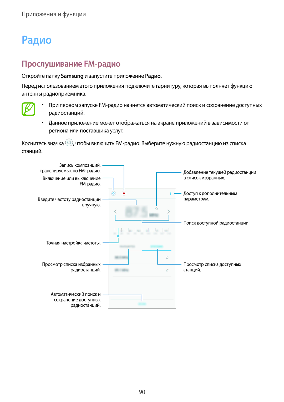 Samsung SM-J710FZWUSER, SM-J510FZKUSEB, SM-J510FZDUSEB, SM-J510FZDUSER, SM-J510FZKUSER manual Радио, Прослушивание FM-радио 