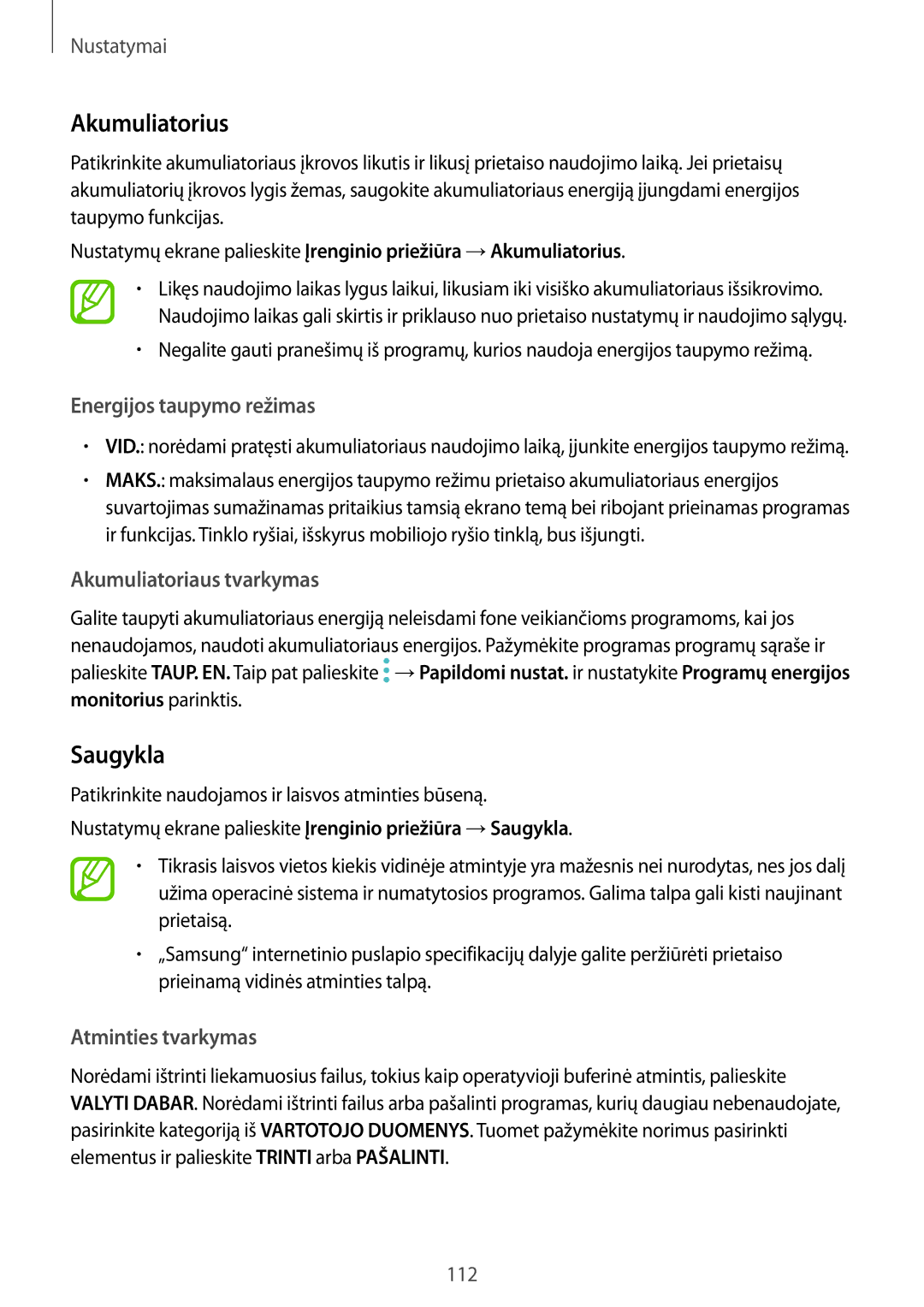 Samsung SM-J510FZKUSEB, SM-J710FZKNSEB, SM-J510FZDUSEB, SM-J710FZDNSEB manual Akumuliatorius, Saugykla 