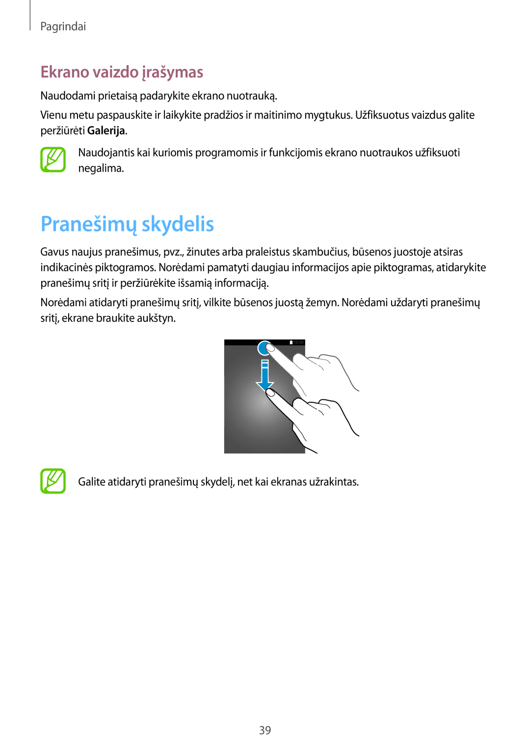 Samsung SM-J710FZDNSEB, SM-J510FZKUSEB, SM-J710FZKNSEB, SM-J510FZDUSEB manual Pranešimų skydelis, Ekrano vaizdo įrašymas 