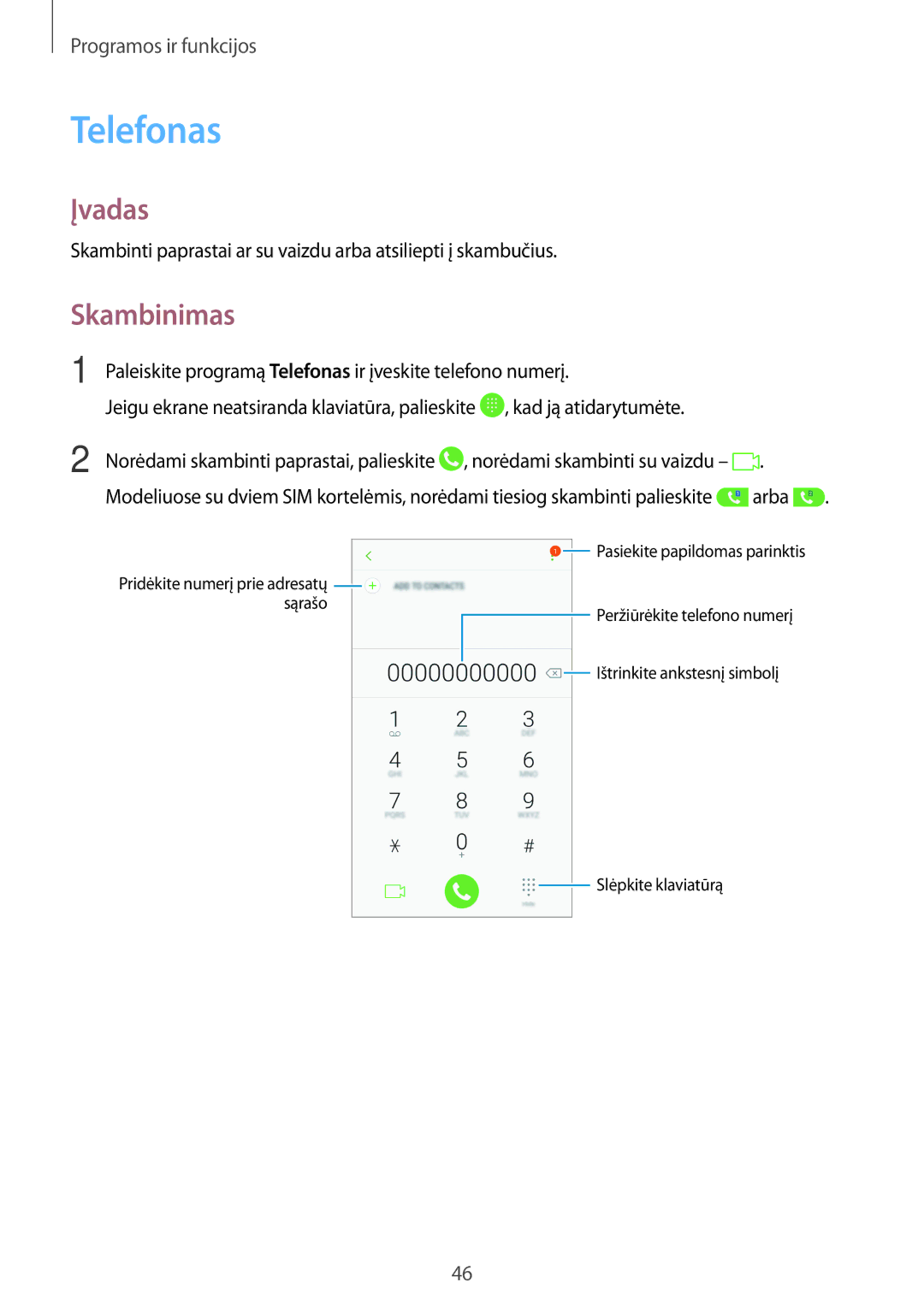 Samsung SM-J510FZDUSEB, SM-J510FZKUSEB, SM-J710FZKNSEB, SM-J710FZDNSEB manual Telefonas, Skambinimas 