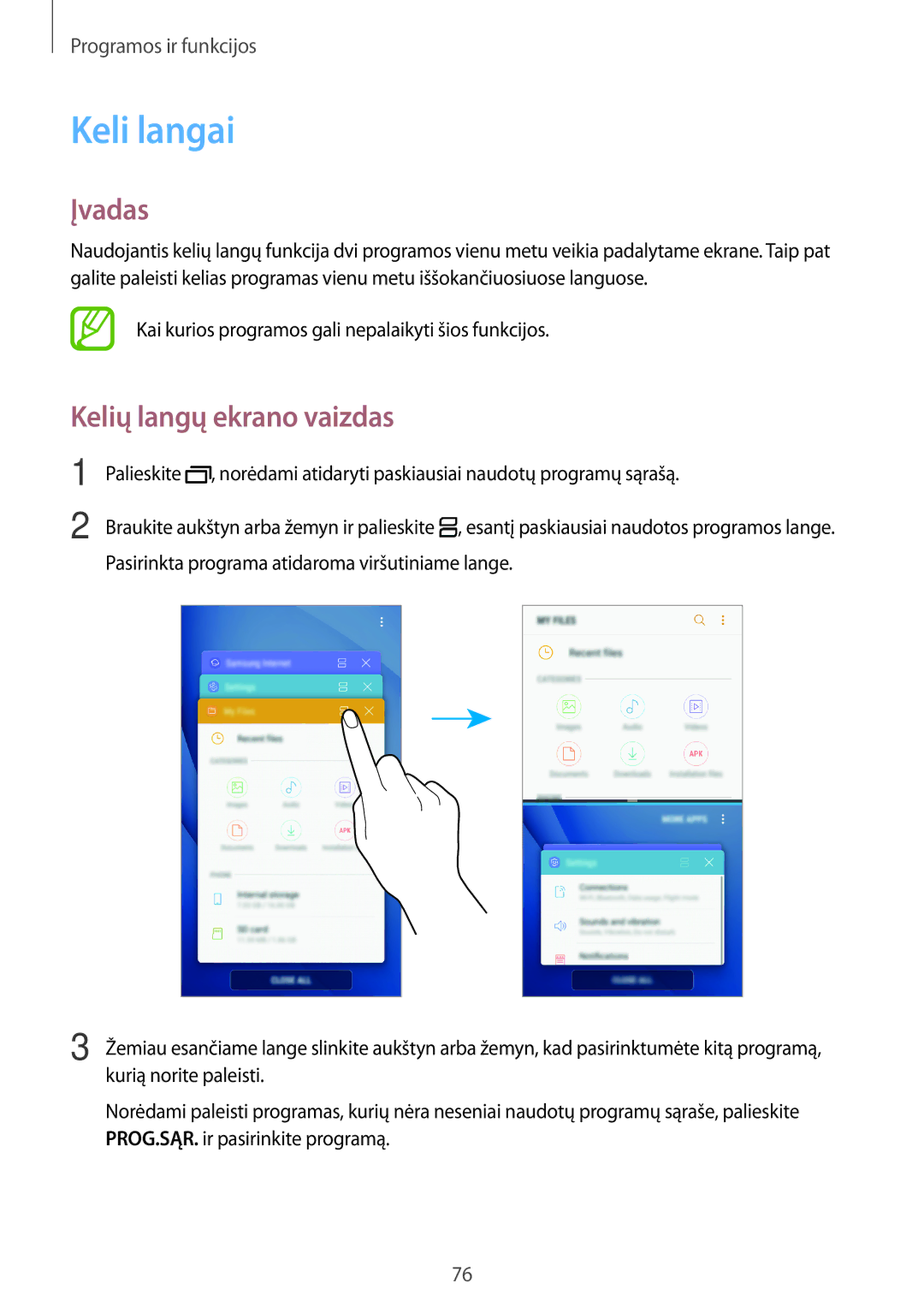 Samsung SM-J510FZKUSEB, SM-J710FZKNSEB, SM-J510FZDUSEB, SM-J710FZDNSEB manual Keli langai, Kelių langų ekrano vaizdas 