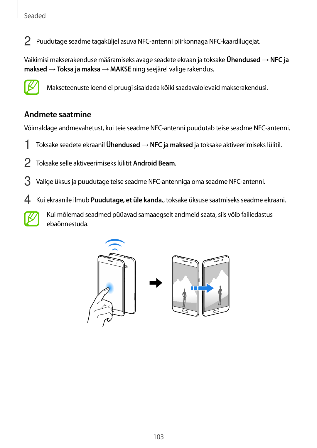 Samsung SM-J710FZDNSEB, SM-J510FZKUSEB, SM-J710FZKNSEB, SM-J510FZDUSEB manual Andmete saatmine 