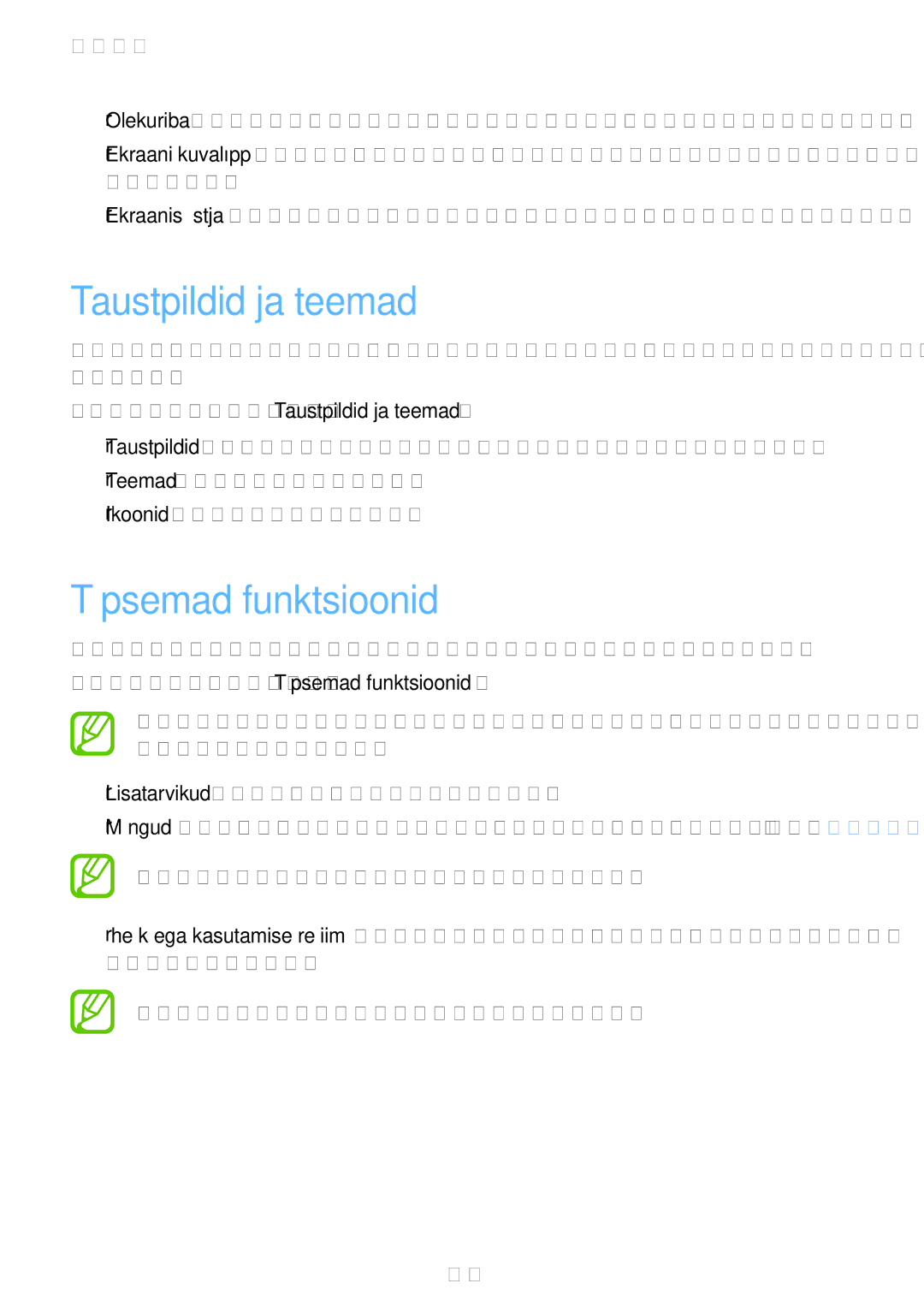 Samsung SM-J710FZKNSEB, SM-J510FZKUSEB, SM-J510FZDUSEB, SM-J710FZDNSEB manual Taustpildid ja teemad, Täpsemad funktsioonid 