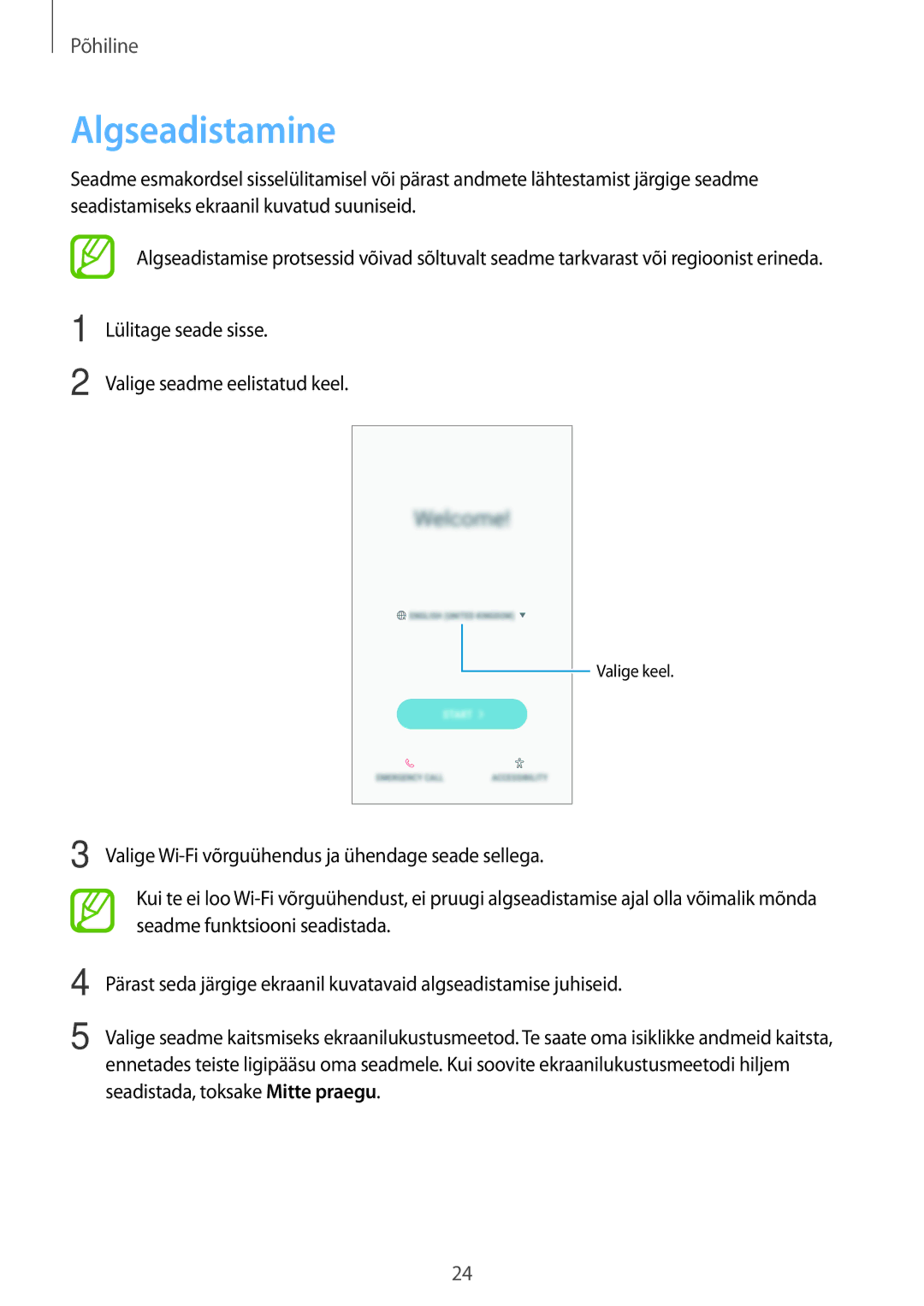 Samsung SM-J510FZKUSEB, SM-J710FZKNSEB, SM-J510FZDUSEB, SM-J710FZDNSEB manual Algseadistamine 