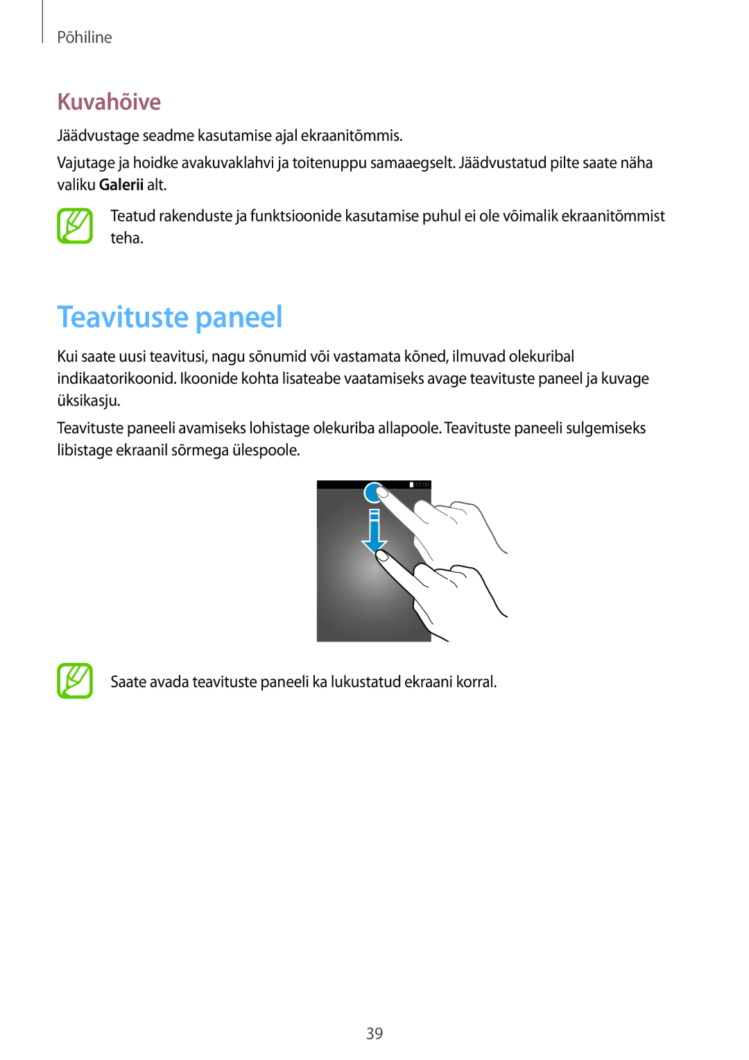 Samsung SM-J710FZDNSEB, SM-J510FZKUSEB, SM-J710FZKNSEB, SM-J510FZDUSEB manual Teavituste paneel, Kuvahõive 