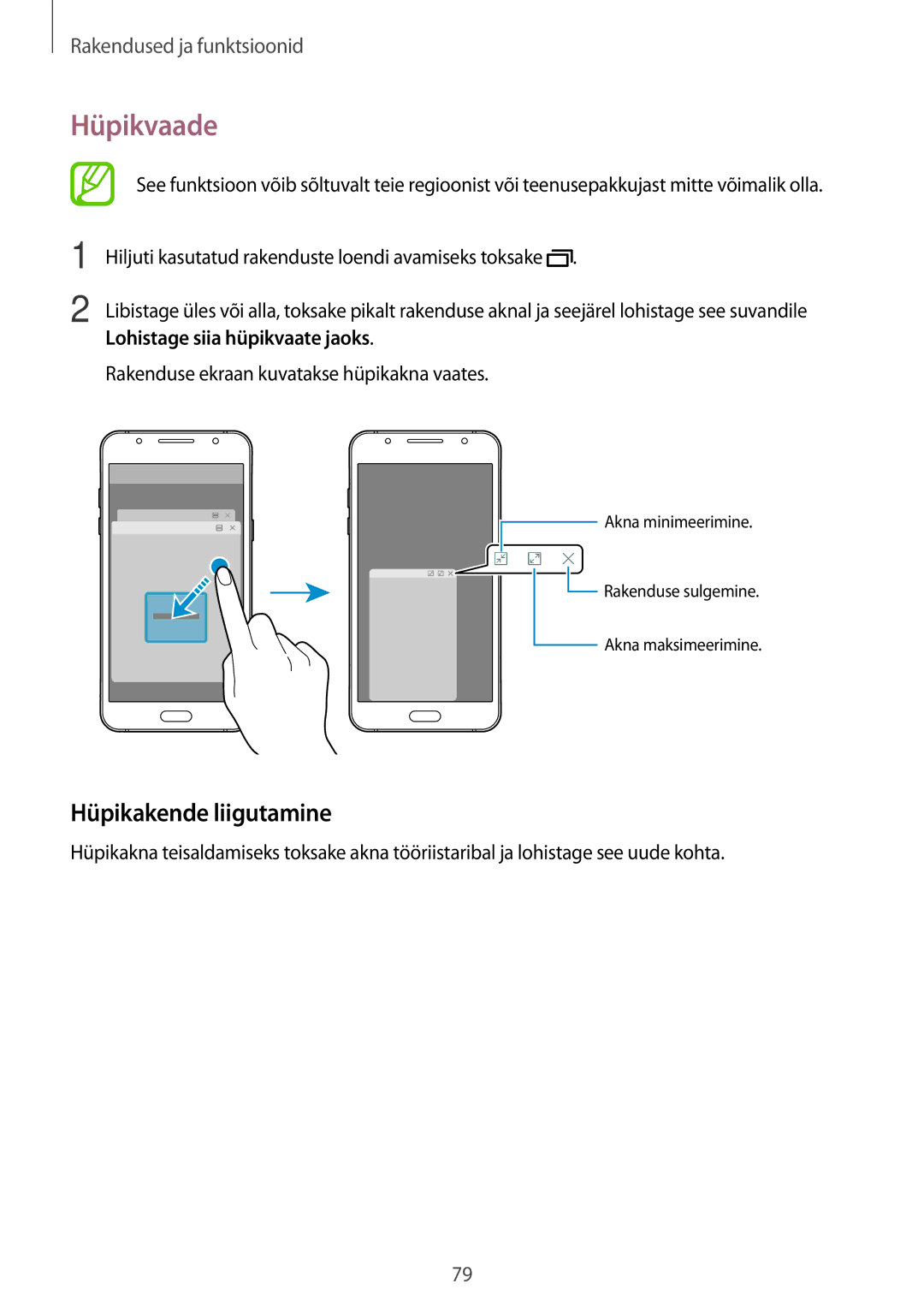 Samsung SM-J710FZDNSEB, SM-J510FZKUSEB, SM-J710FZKNSEB Hüpikvaade, Hüpikakende liigutamine, Lohistage siia hüpikvaate jaoks 