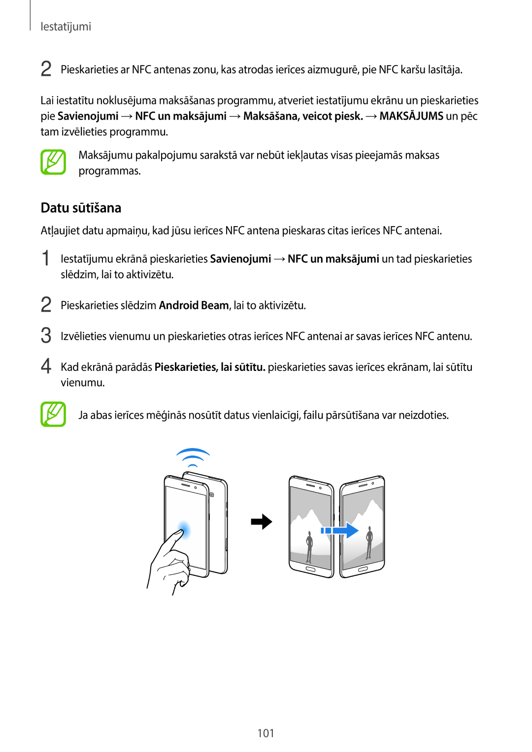 Samsung SM-J710FZKNSEB, SM-J510FZKUSEB, SM-J510FZDUSEB, SM-J710FZDNSEB manual Datu sūtīšana 