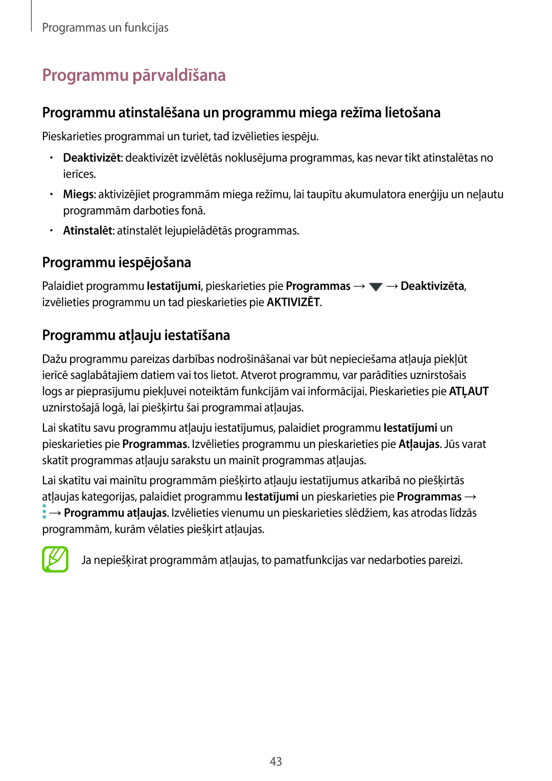 Samsung SM-J710FZDNSEB, SM-J510FZKUSEB Programmu pārvaldīšana, Programmu atinstalēšana un programmu miega režīma lietošana 