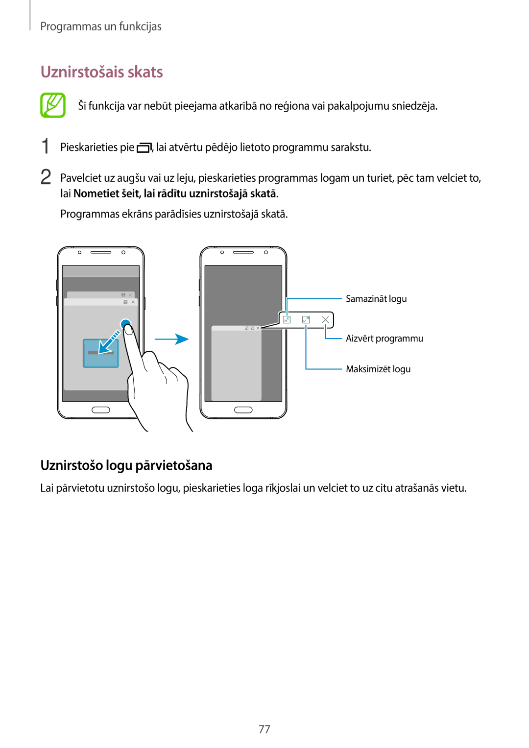 Samsung SM-J710FZKNSEB, SM-J510FZKUSEB, SM-J510FZDUSEB, SM-J710FZDNSEB manual Uznirstošais skats, Uznirstošo logu pārvietošana 