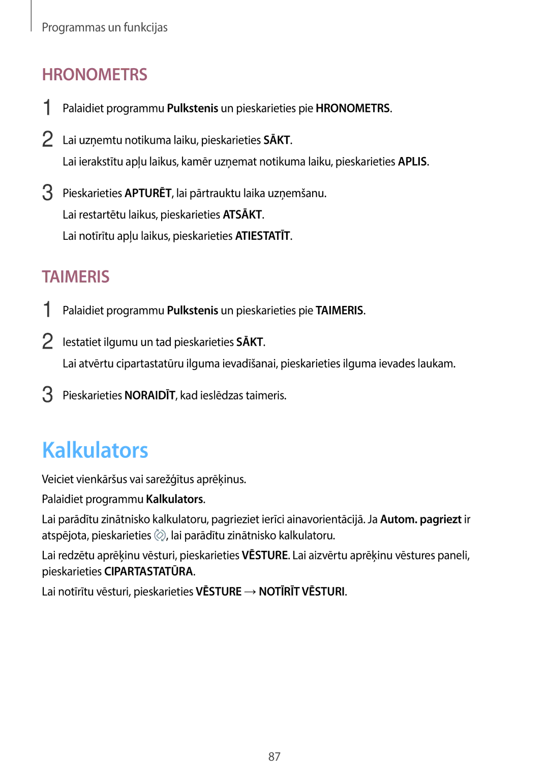 Samsung SM-J710FZDNSEB, SM-J510FZKUSEB, SM-J710FZKNSEB, SM-J510FZDUSEB manual Kalkulators, Hronometrs 