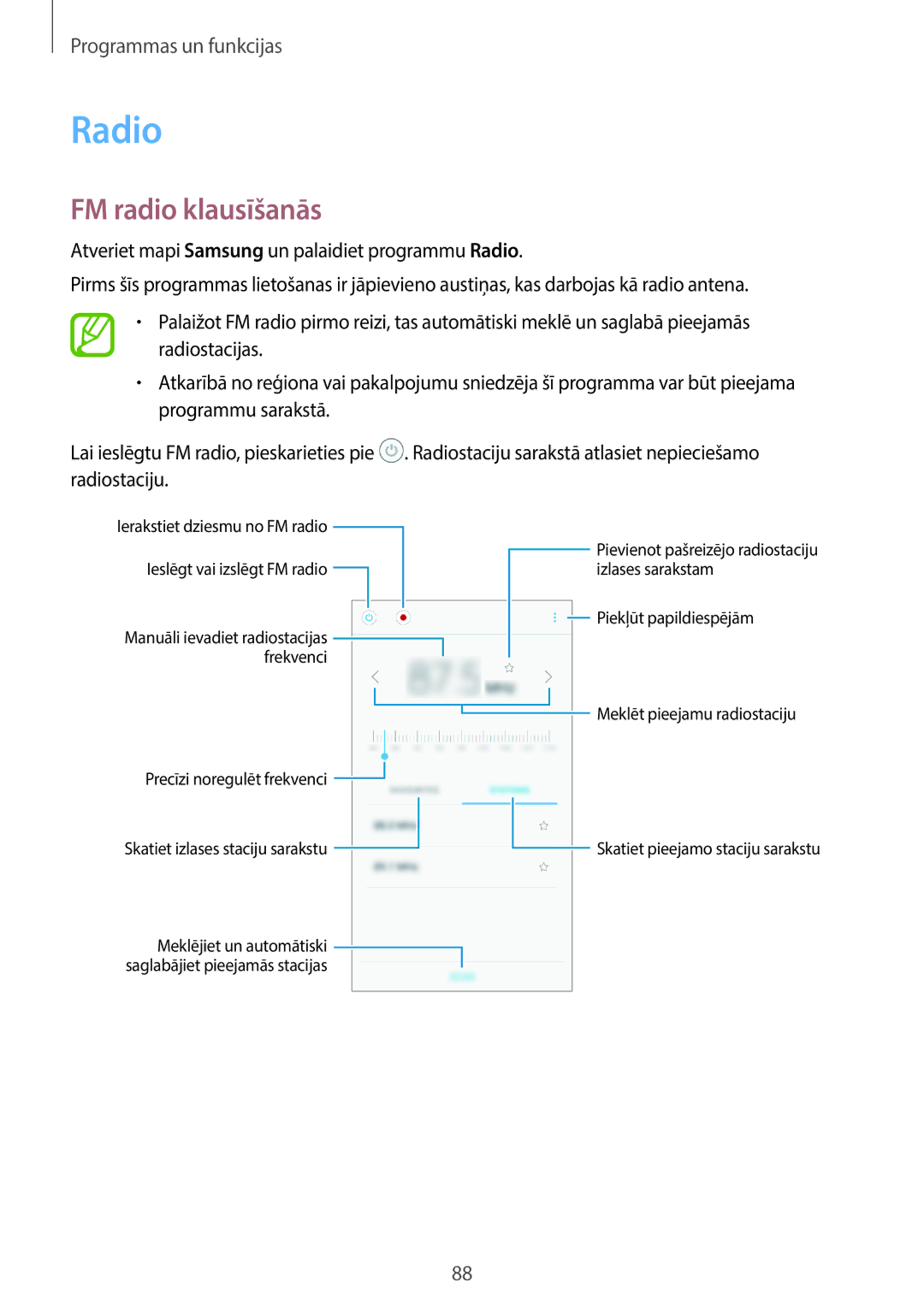 Samsung SM-J510FZKUSEB, SM-J710FZKNSEB, SM-J510FZDUSEB, SM-J710FZDNSEB manual Radio, FM radio klausīšanās 