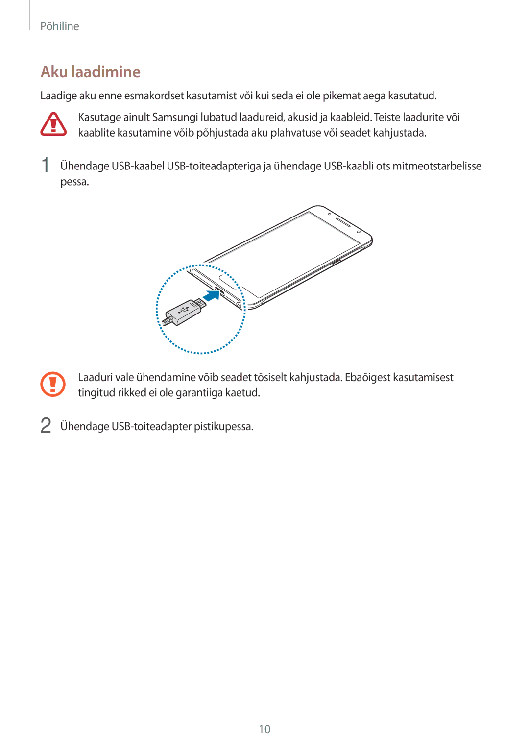 Samsung SM-J510FZDUSEB, SM-J510FZKUSEB, SM-J710FZKNSEB, SM-J710FZDNSEB manual Aku laadimine 