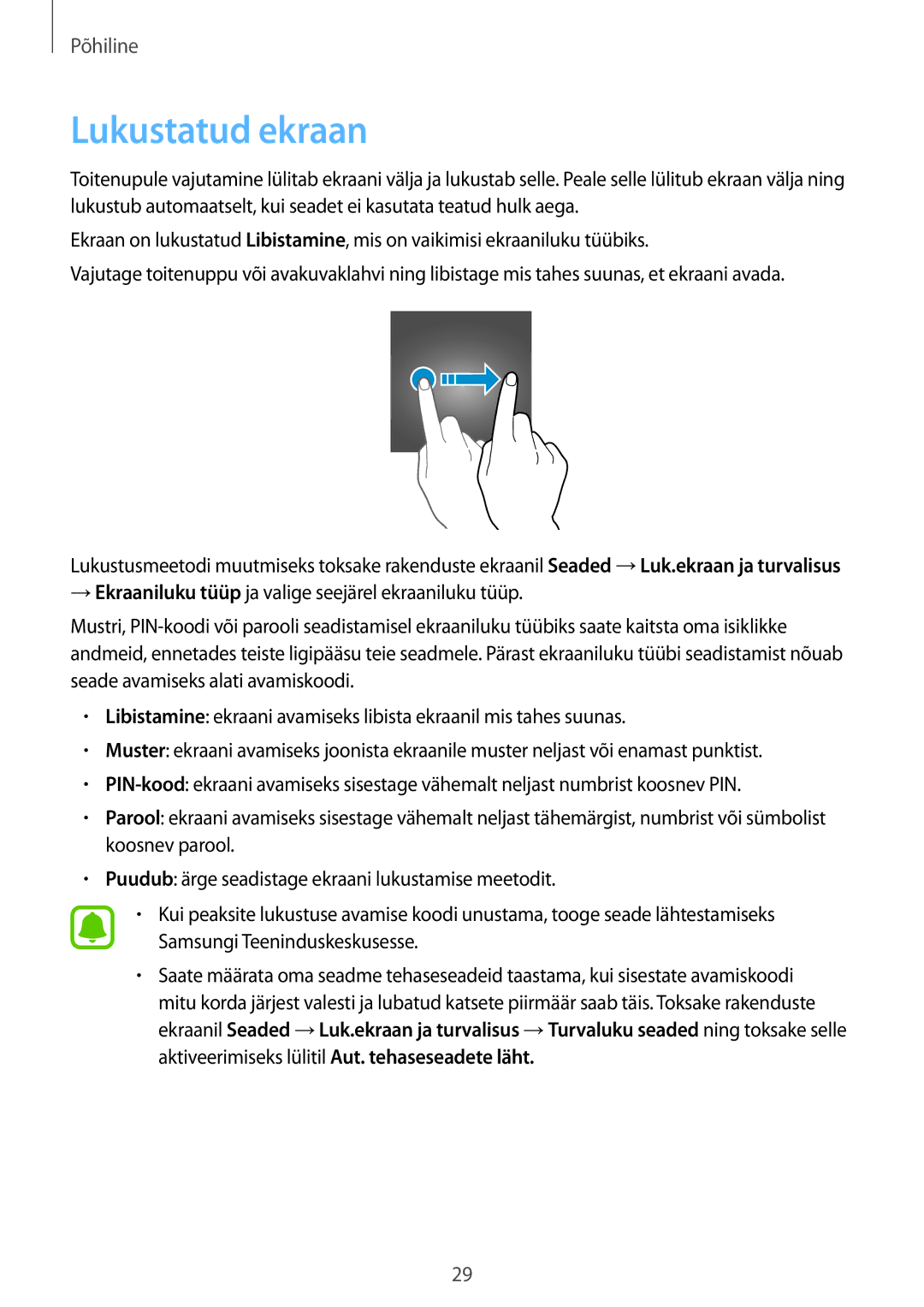 Samsung SM-J710FZKNSEB, SM-J510FZKUSEB, SM-J510FZDUSEB, SM-J710FZDNSEB manual Lukustatud ekraan 