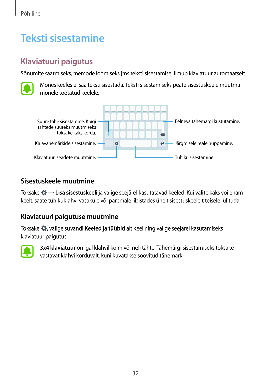 Samsung SM-J510FZKUSEB, SM-J710FZKNSEB manual Teksti sisestamine, Sisestuskeele muutmine, Klaviatuuri paigutuse muutmine 