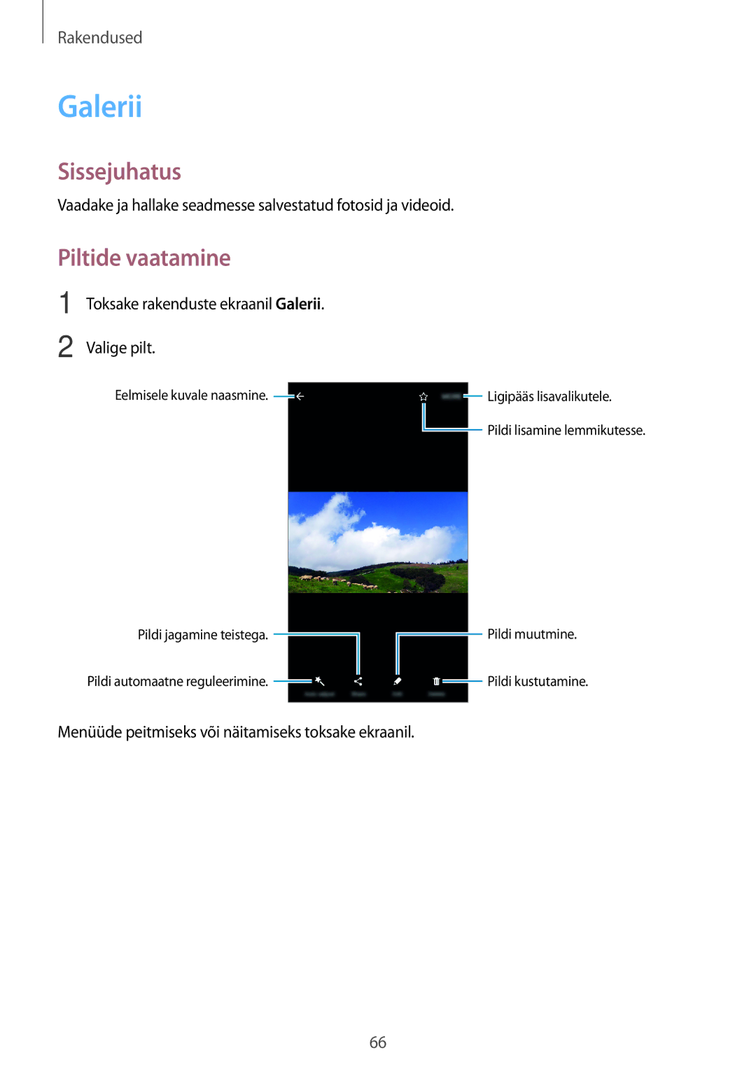 Samsung SM-J510FZDUSEB, SM-J510FZKUSEB, SM-J710FZKNSEB, SM-J710FZDNSEB manual Galerii, Piltide vaatamine 