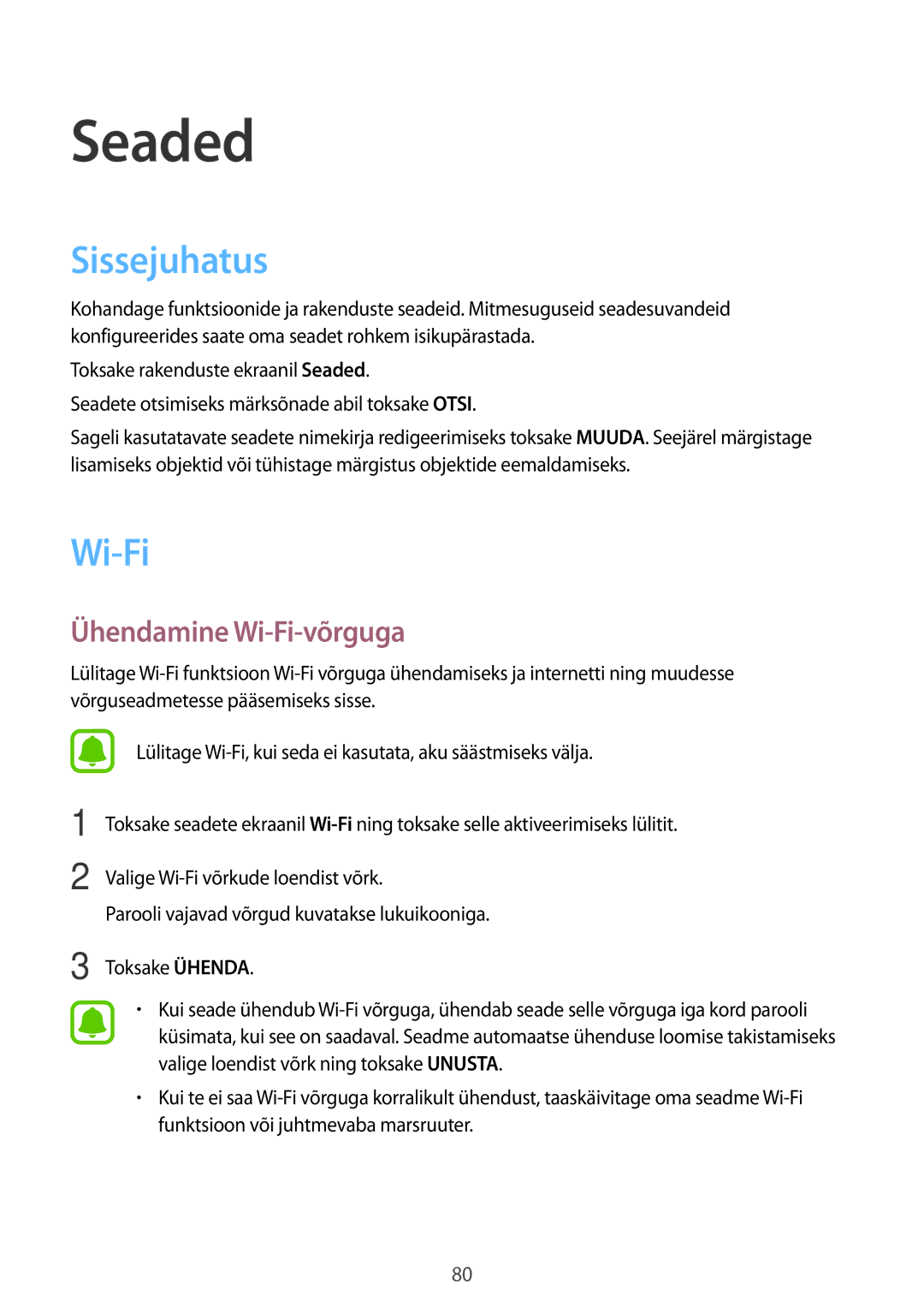 Samsung SM-J510FZKUSEB, SM-J710FZKNSEB, SM-J510FZDUSEB, SM-J710FZDNSEB manual Sissejuhatus, Ühendamine Wi-Fi-võrguga 