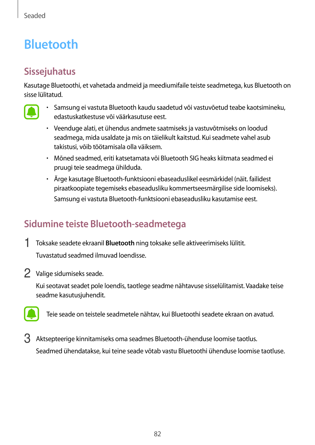 Samsung SM-J510FZDUSEB, SM-J510FZKUSEB, SM-J710FZKNSEB, SM-J710FZDNSEB manual Sidumine teiste Bluetooth-seadmetega 