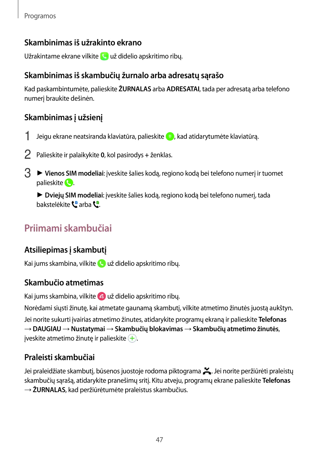 Samsung SM-J710FZDNSEB, SM-J510FZKUSEB, SM-J710FZKNSEB, SM-J510FZDUSEB manual Priimami skambučiai 