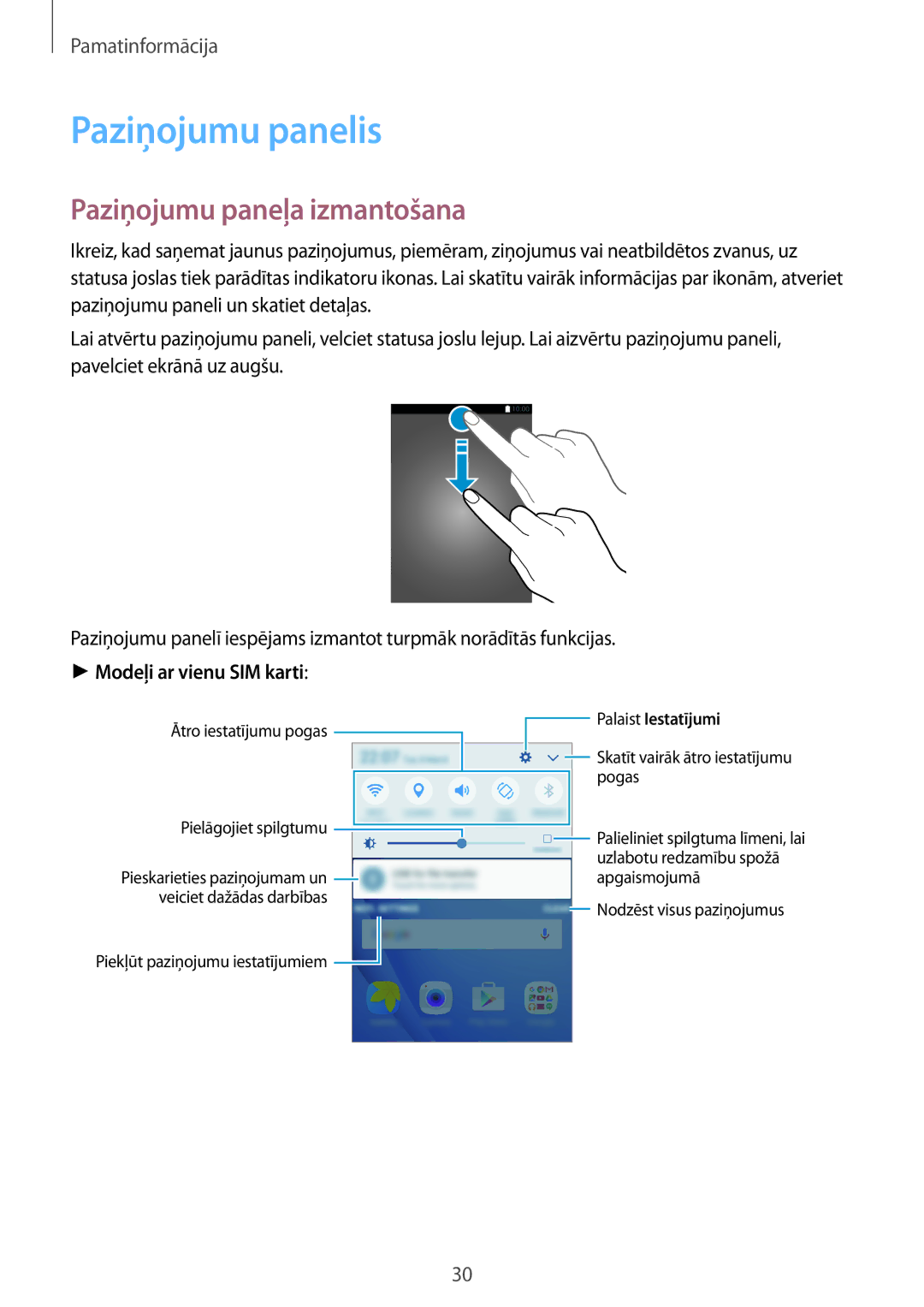 Samsung SM-J510FZDUSEB, SM-J510FZKUSEB, SM-J710FZKNSEB, SM-J710FZDNSEB Paziņojumu panelis, Paziņojumu paneļa izmantošana 