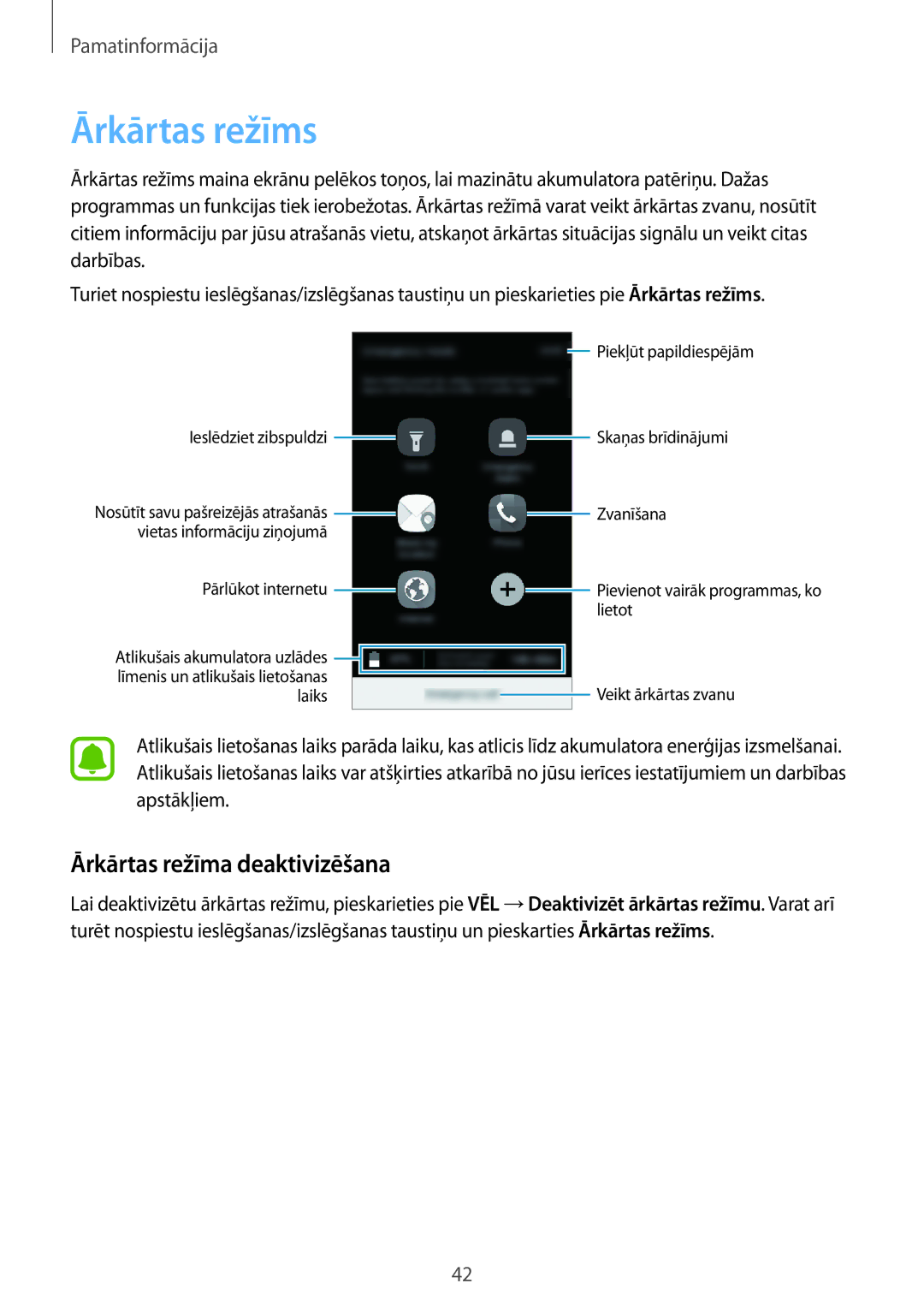 Samsung SM-J510FZDUSEB, SM-J510FZKUSEB, SM-J710FZKNSEB, SM-J710FZDNSEB manual Ārkārtas režīms, Ārkārtas režīma deaktivizēšana 