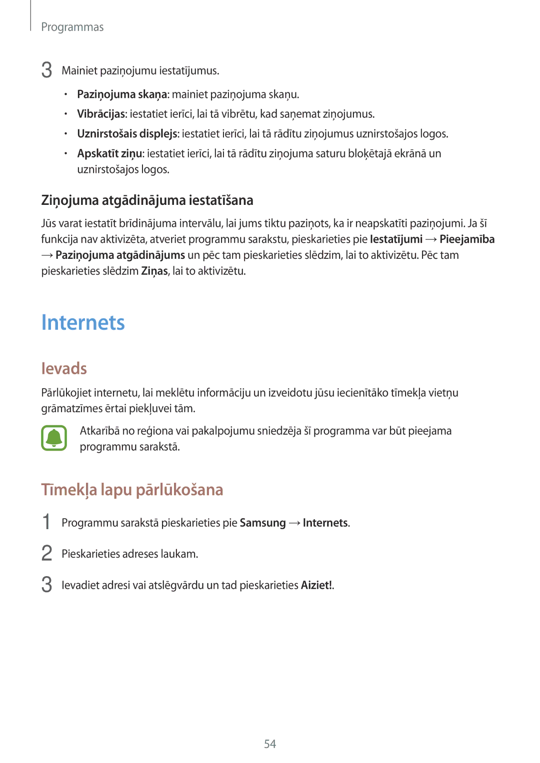 Samsung SM-J510FZDUSEB, SM-J510FZKUSEB manual Internets, Tīmekļa lapu pārlūkošana, Ziņojuma atgādinājuma iestatīšana 