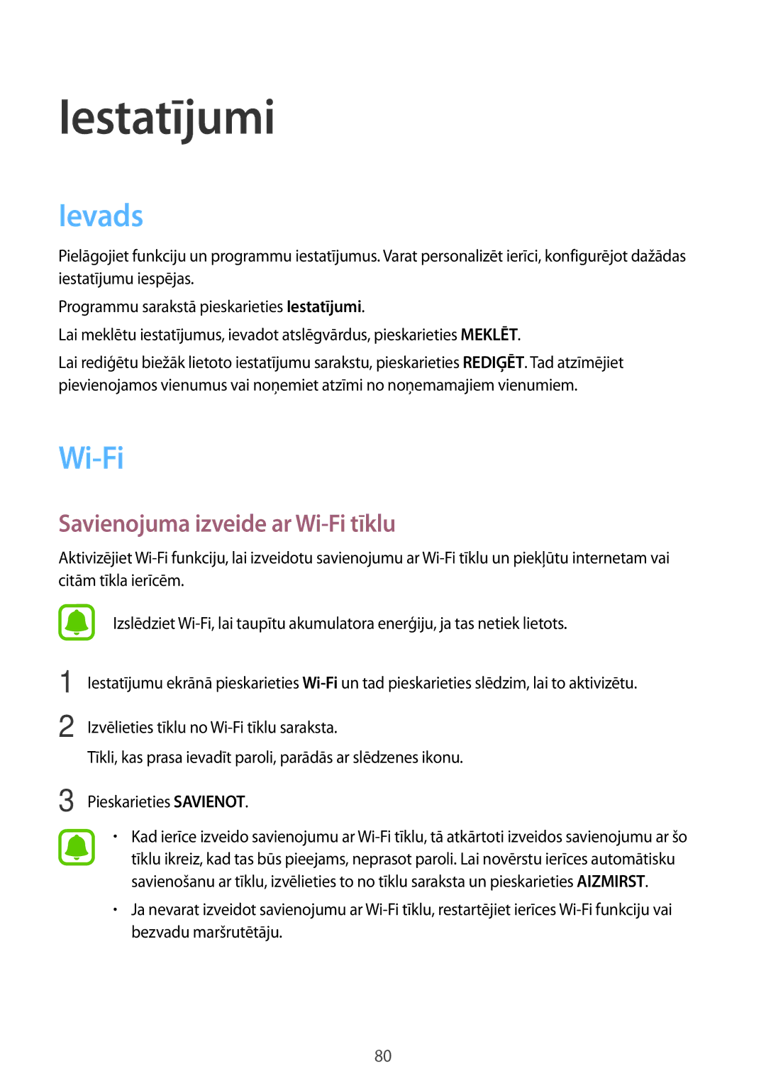 Samsung SM-J510FZKUSEB, SM-J710FZKNSEB, SM-J510FZDUSEB, SM-J710FZDNSEB manual Ievads, Savienojuma izveide ar Wi-Fi tīklu 