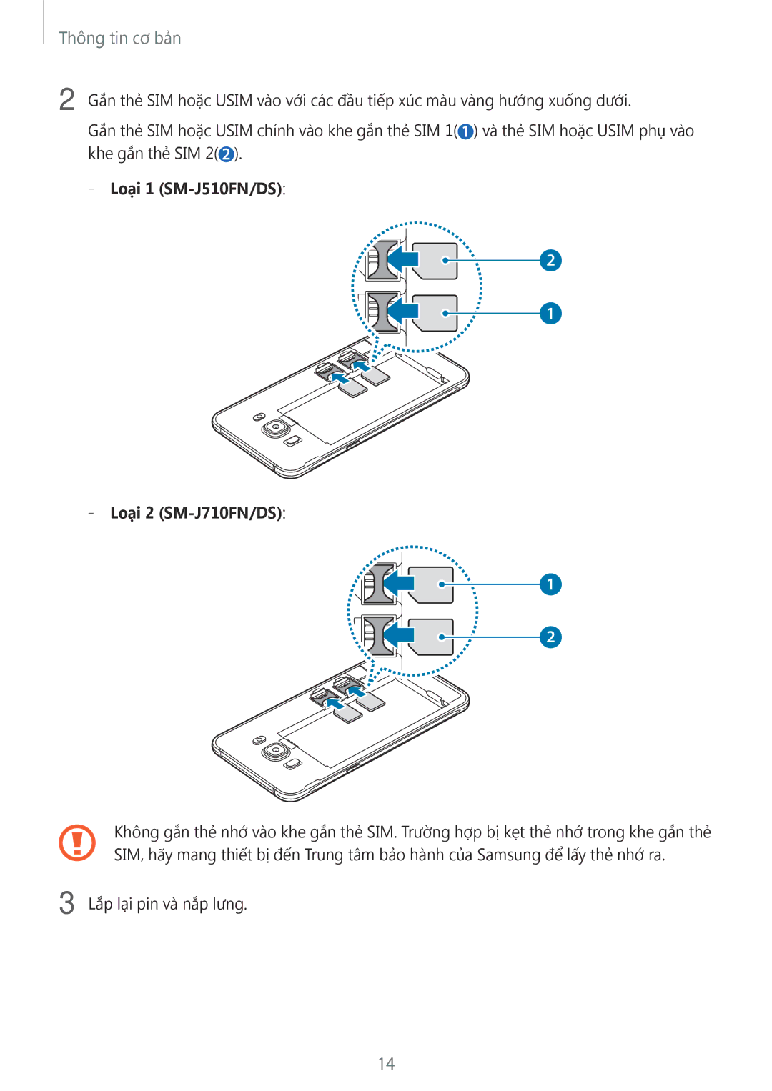 Samsung SM-J510FZKUXXV, SM-J510FZDUXXV, SM-J510FEDUXXV, SM-J510FZWUXXV manual Loại 1 SM-J510FN/DS Loại 2 SM-J710FN/DS 