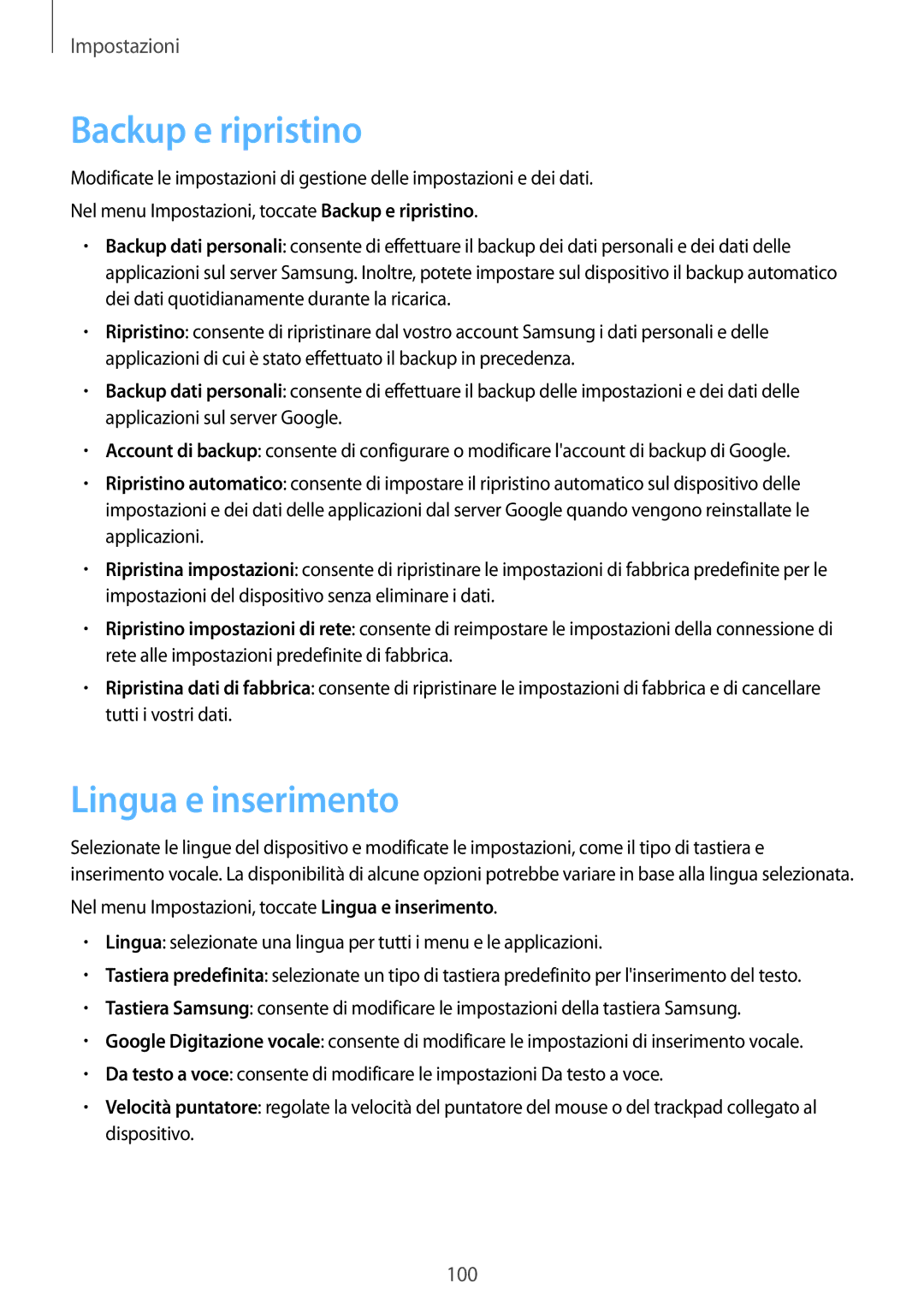 Samsung SM-J710FZWNITV, SM-J510FZWNITV, SM-J710FZKNITV, SM-J510FZWUITV manual Backup e ripristino, Lingua e inserimento 