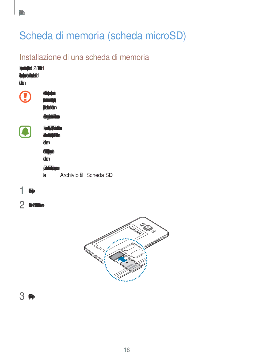 Samsung SM-J510FZWNITV, SM-J710FZWNITV manual Scheda di memoria scheda microSD, Installazione di una scheda di memoria 