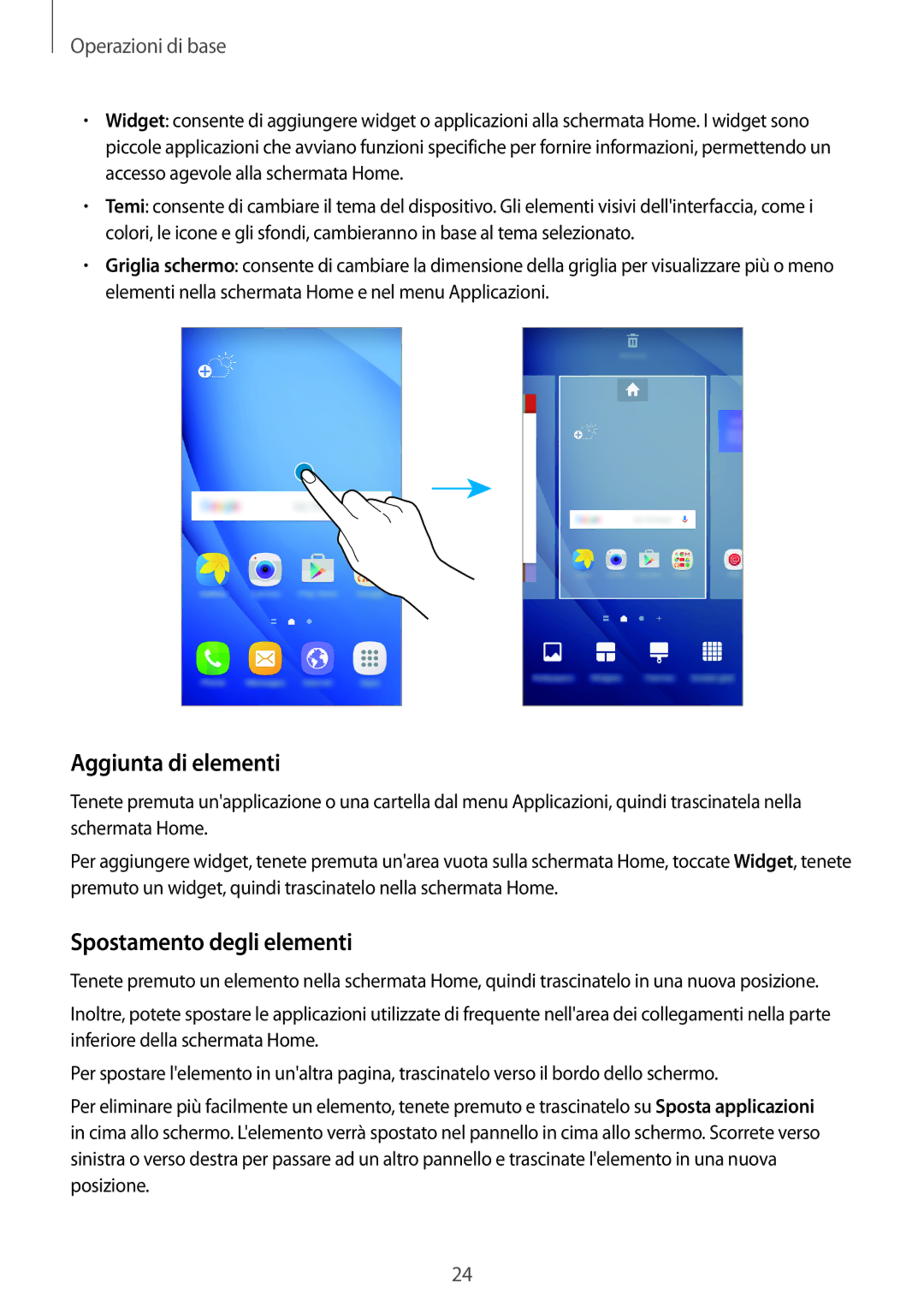 Samsung SM-J510FZDUITV, SM-J510FZWNITV, SM-J710FZWNITV, SM-J710FZKNITV manual Aggiunta di elementi, Spostamento degli elementi 