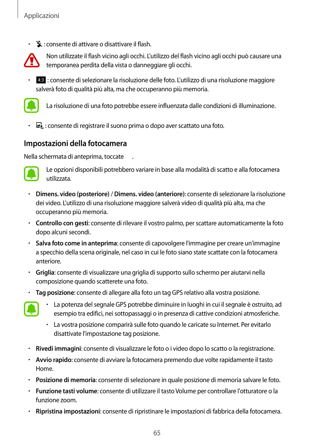 Samsung SM-J710FZKNITV, SM-J510FZWNITV, SM-J710FZWNITV, SM-J510FZWUITV, SM-J510FZKNITV manual Impostazioni della fotocamera 