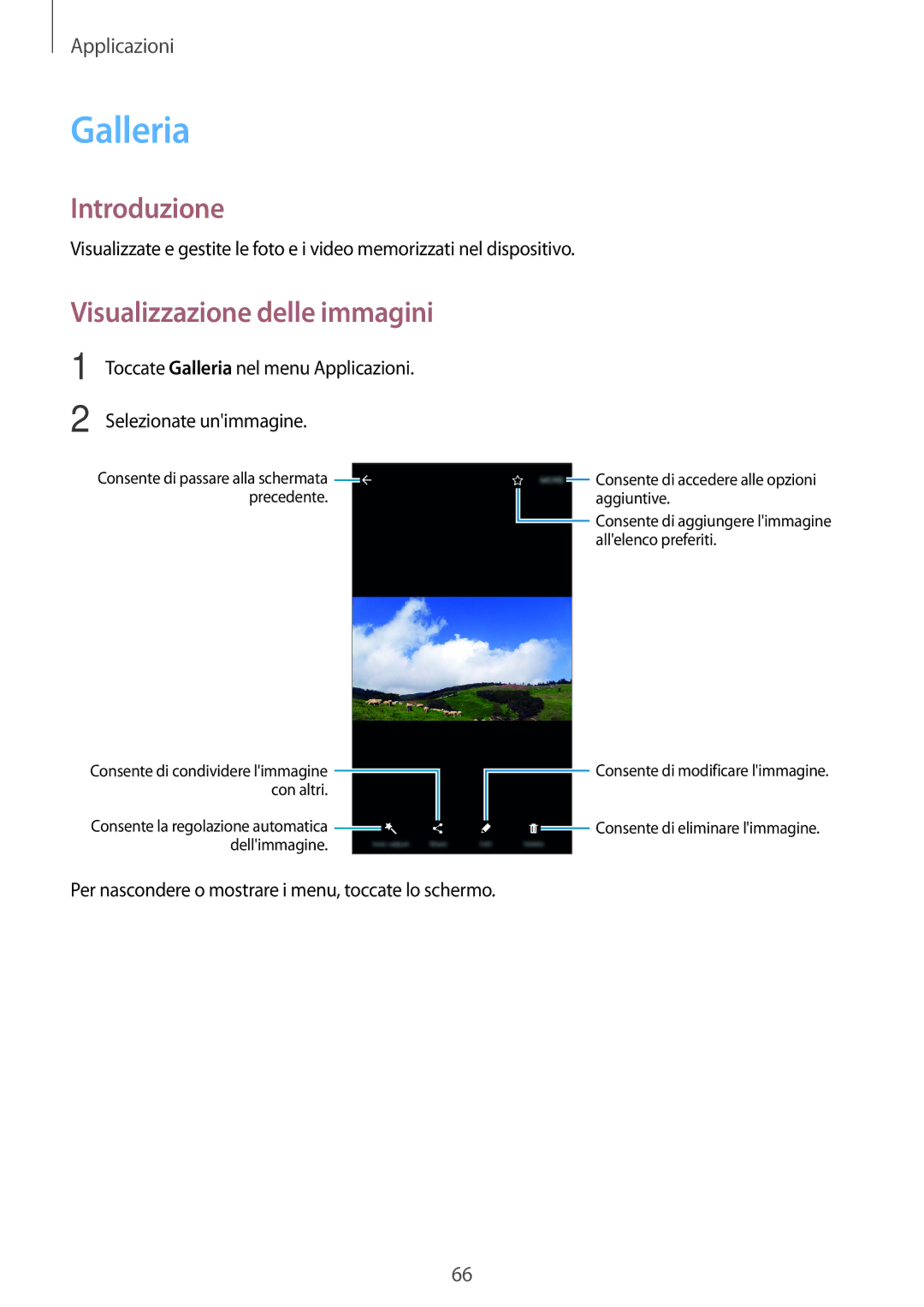 Samsung SM-J510FZWUITV, SM-J510FZWNITV, SM-J710FZWNITV, SM-J710FZKNITV manual Galleria, Visualizzazione delle immagini 