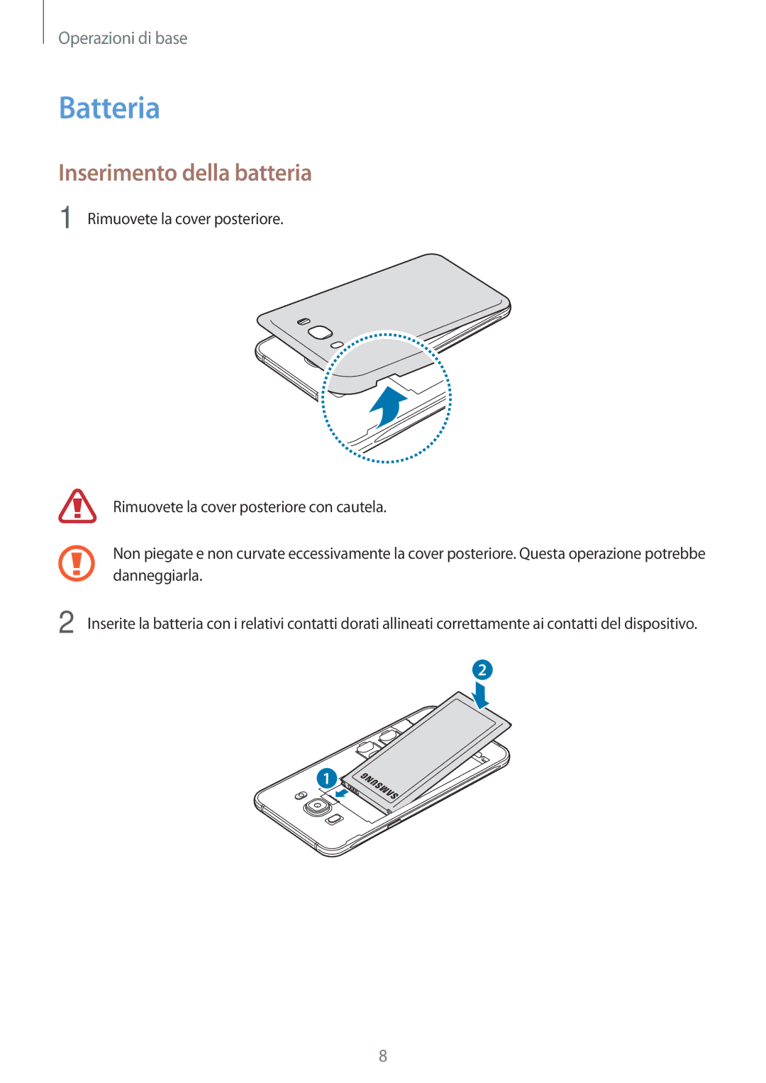 Samsung SM-J710FZDNITV, SM-J510FZWNITV, SM-J710FZWNITV, SM-J710FZKNITV, SM-J510FZWUITV Batteria, Inserimento della batteria 